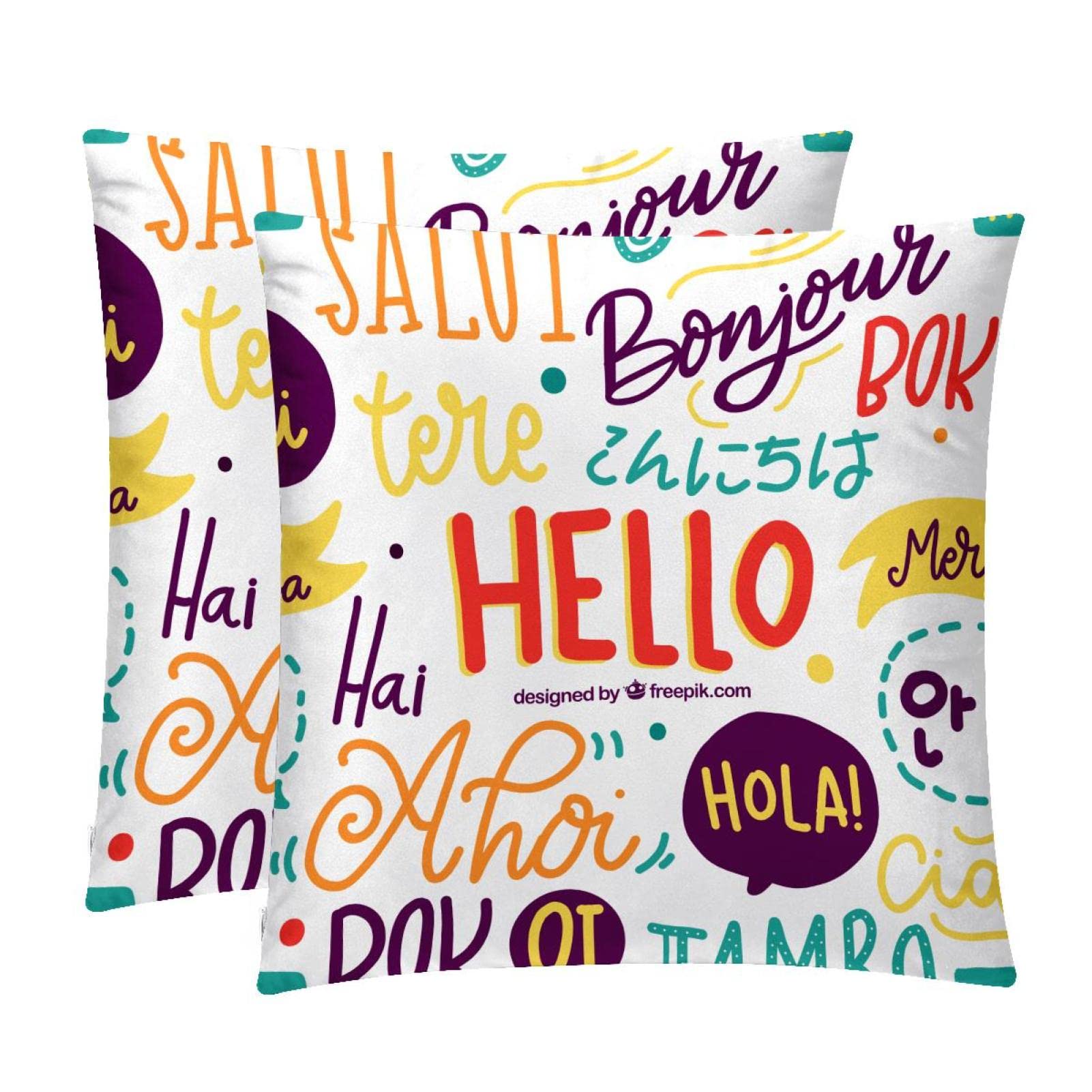 Multi Set Of 2 Personalized Decorative Throw Pillow Case Cushion Cover Hello Different Language