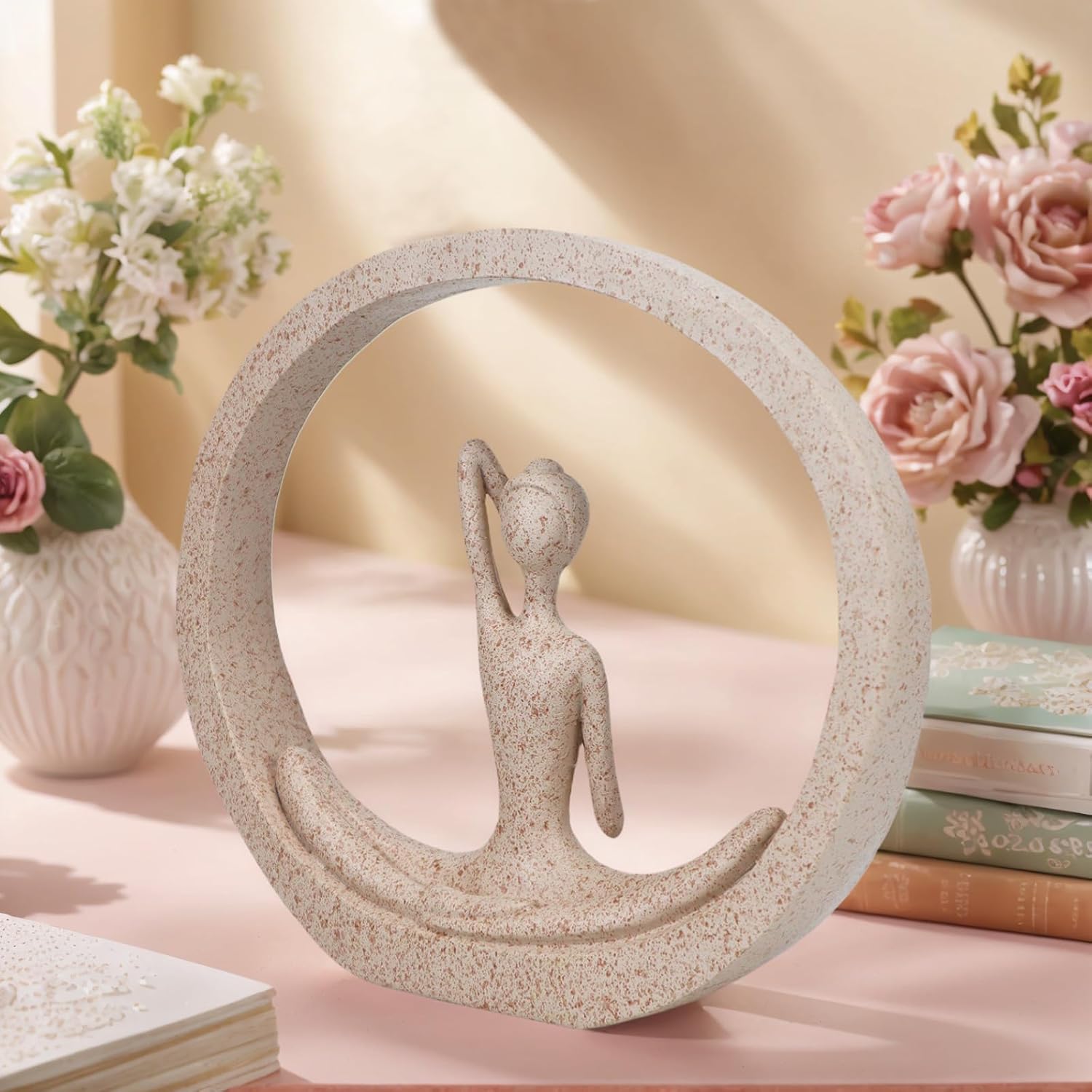 Yoga Lady Statue Sandstone Modern Zen Sculpture Meditation Yoga Figurine for Home Office Bookself Decor Resin Abstract Gifts (Sand Yoga) - Image 6