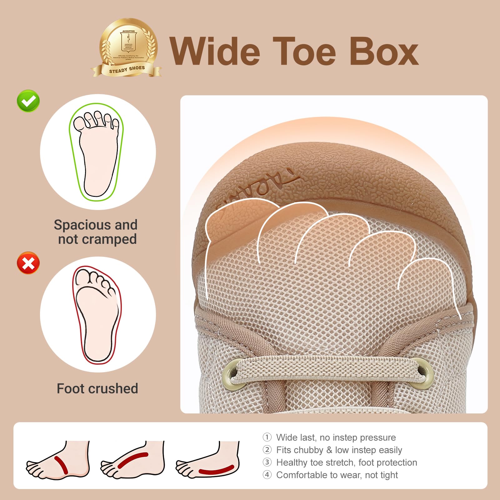 TARANIS Zapatos de bebé para niños y niñas, transpirables, antideslizantes, anchos, Blanco albaricoque, 7 Toddler