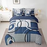 Feelyou Ombre Effects Bedding Set Twin Size 7 Pieces Blue Grey Comforter Set Simple Modern Geometric Modern Art Bed in a Bag with Comforter, Sheets, Pillowcases & Cushion Cover Room Decor
