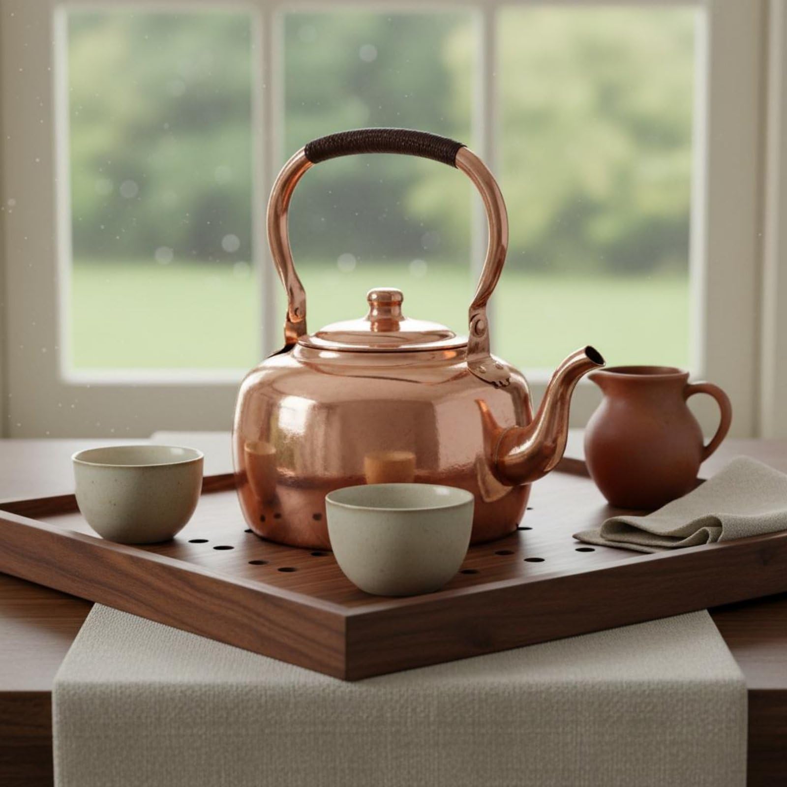 Teekessel aus Kupfer Verdicktes Material, Kupfer-Teekessel für Herd, Kupferkessel Traditionelles Design für Teeliebhaber, Teezeremonie, Restaurant, Speziell für Gasherde, 3L