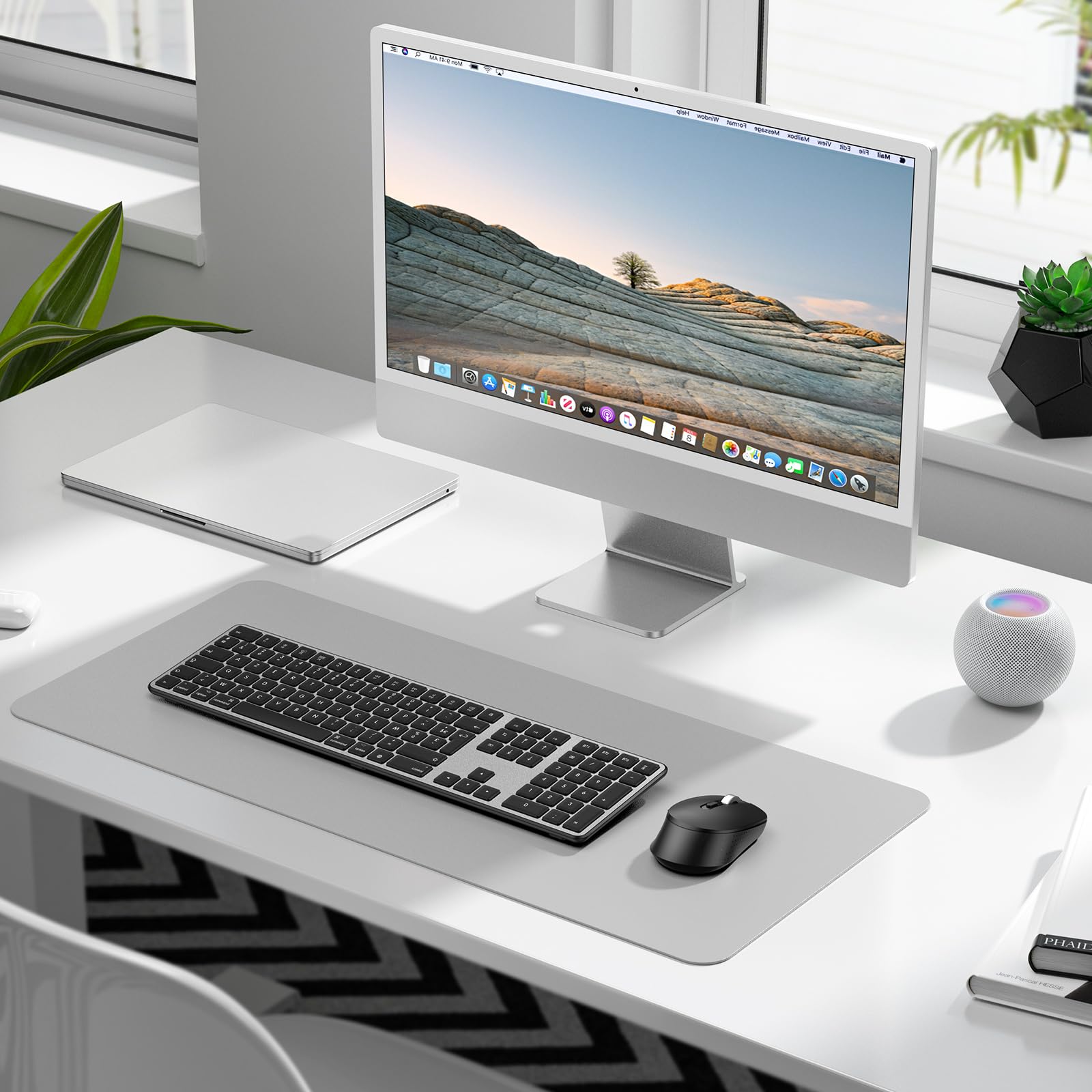 OMOTON Kit Clavier et Souris sans Fil Bluetooth pour Mac Rechargeable, Gris | AZERTY Français, 3 Canaux Bluetooth, Ultra Slim, Clics Silencieux, pour Apple Mac Pro/Mini, MacBook Neo/Air, iMac, iMac Pro