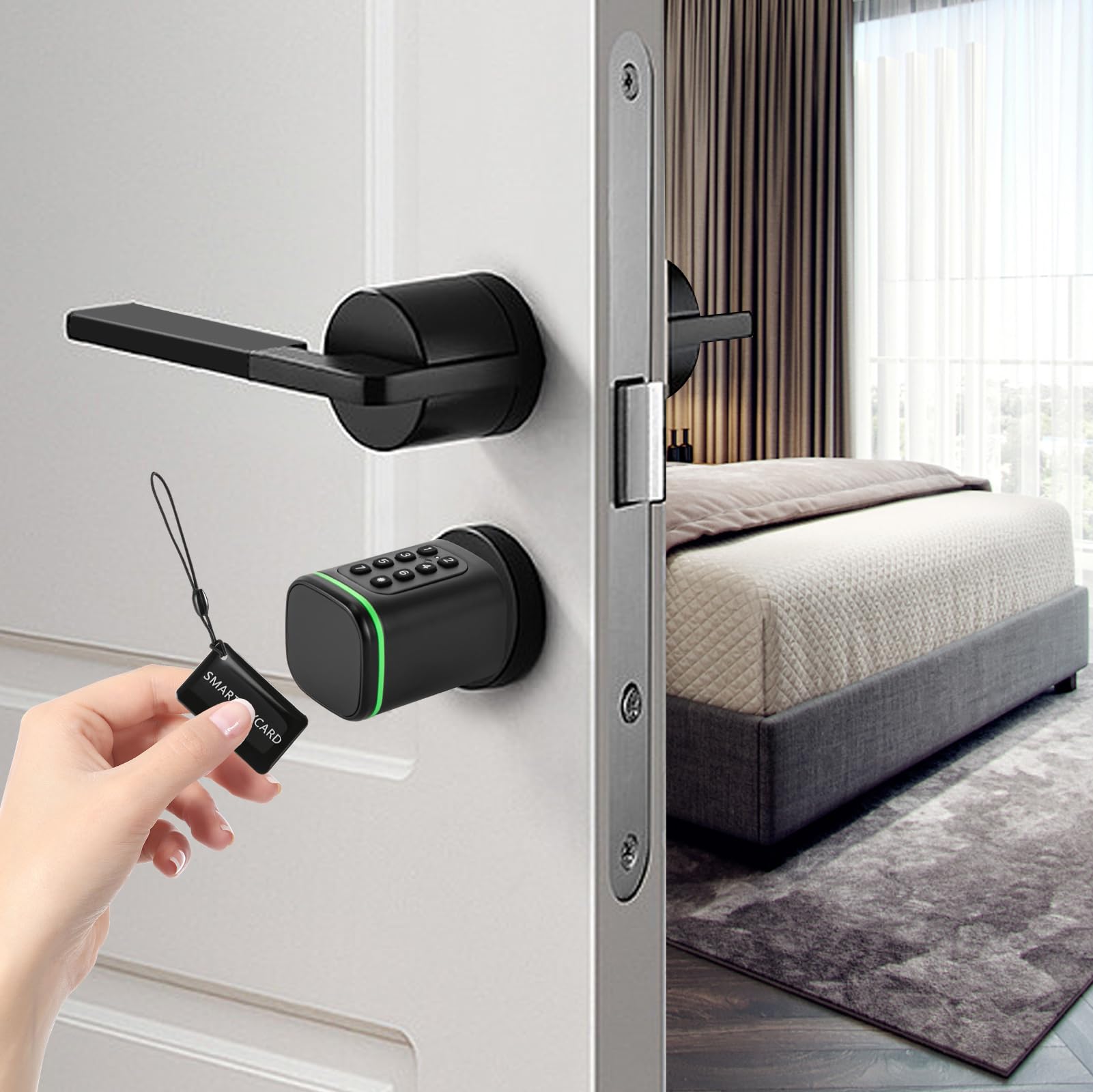 Inteligentny elektroniczny zamek do drzwi, zamek szyfrowy z ostrzeżeniem o stanie baterii, otwieranie za pomocą aplikacji Pincode lub Smart Keycard do domu, mieszkania, garażu, piwnicy, hoteli, biura