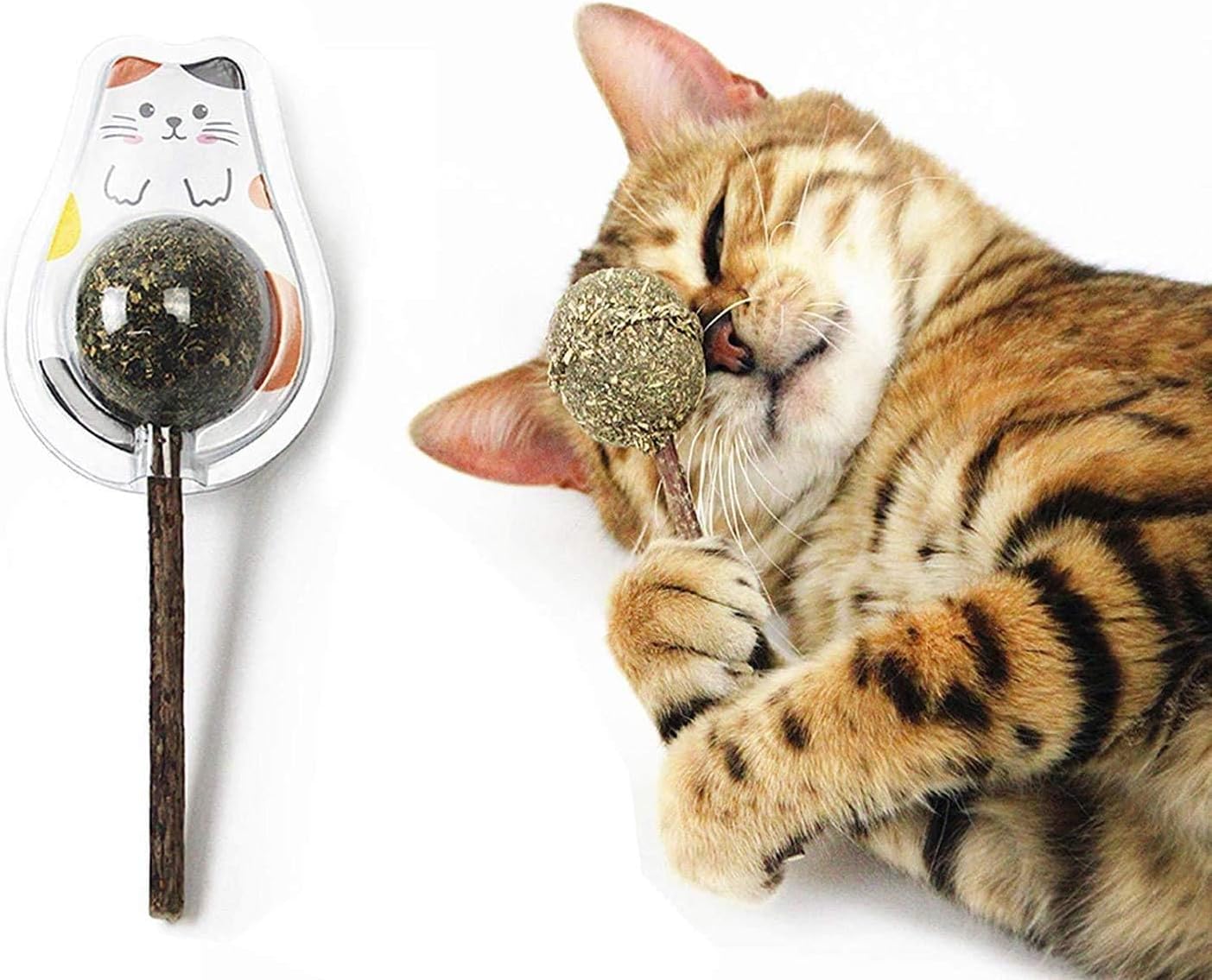 2PCS Natural Cat Treats Cat Toy Catnip Lollipop,Cat Mint Ball Stick Catnip Toys Cat Dental Chews Teeth Cleaning, Assorted Design/Shape