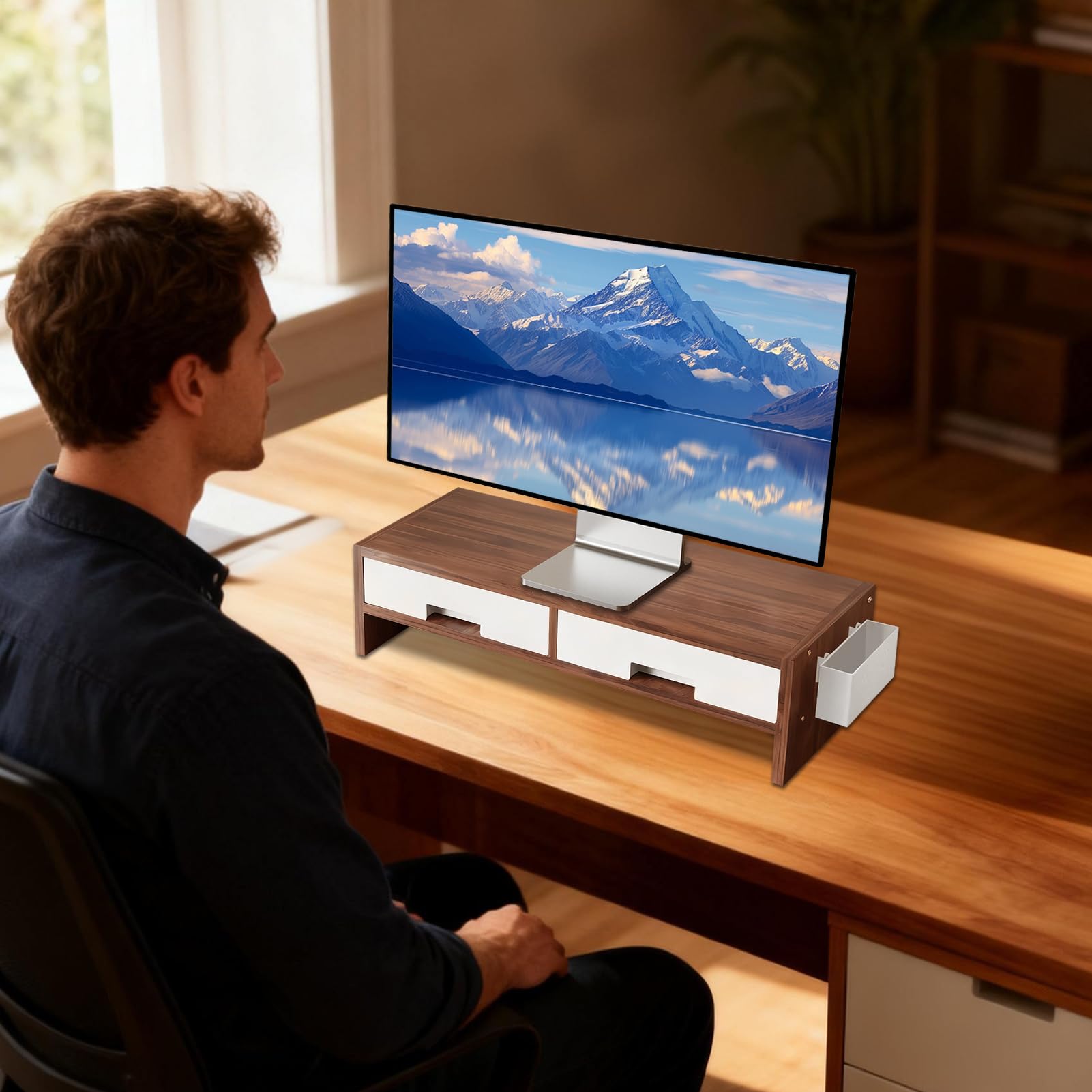 Base Per Alzare Il Monitor Organizzatore Ergonomico Con Doppio Cassetto | Supporto Per Alzare Il Monitor Da Scrivania Per Famiglia E Casa Uso Interno Studio Camera Da E Stanza