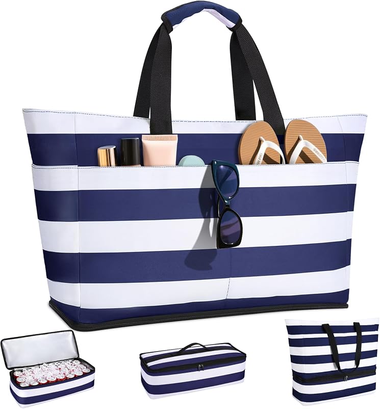 Large Beach Bag with Detachable Cooler, Waterproof Sandproof Beach Bags for Women, Duffle Bag for Diving/Swimming