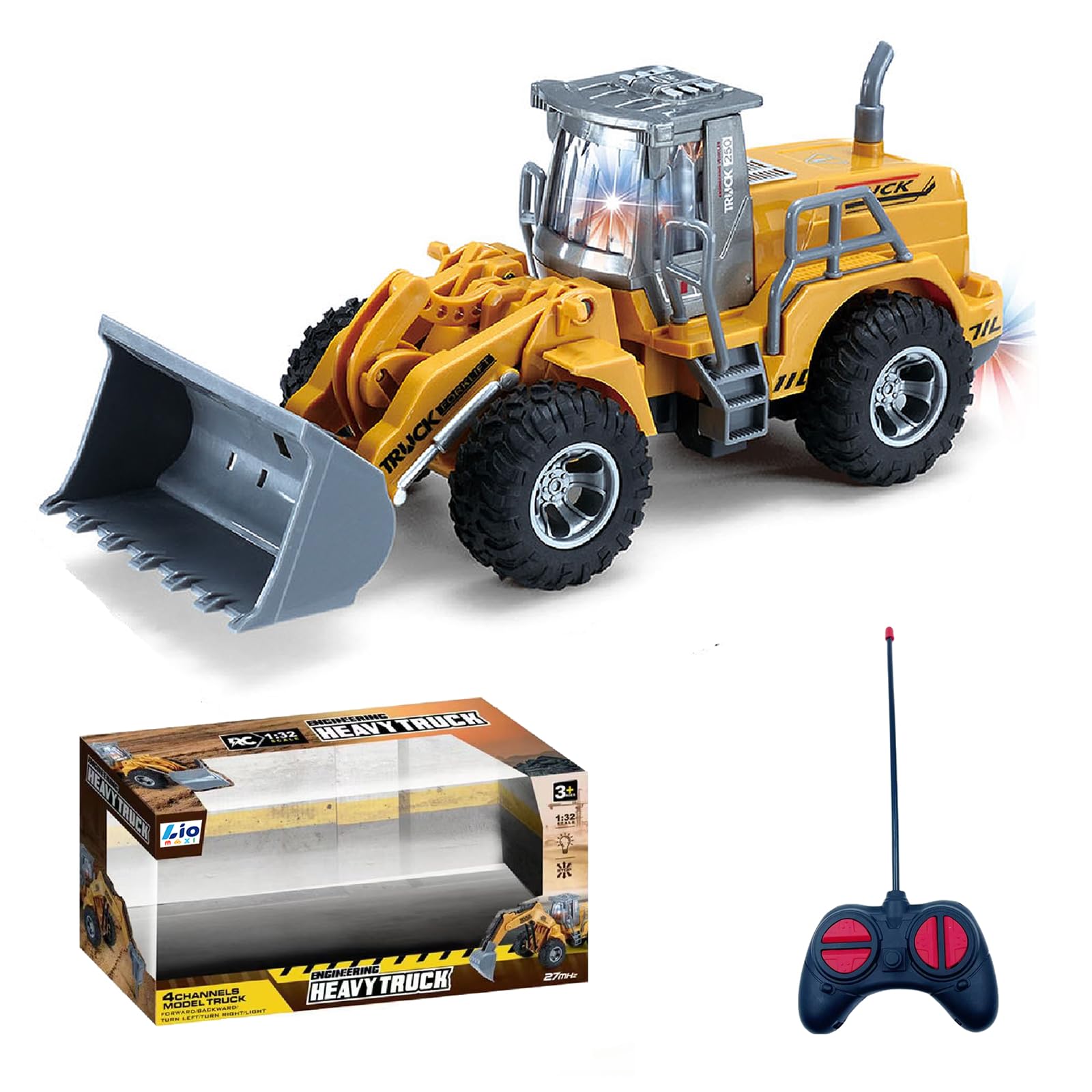 1:32 veicoli da cantiere telecomandato giocattolo,con luci lampeggianti,completamente funzionante Telecomando,Trattore Ruspa Giocattoli per bambini,per Regali Per Bambini (Bulldozer)