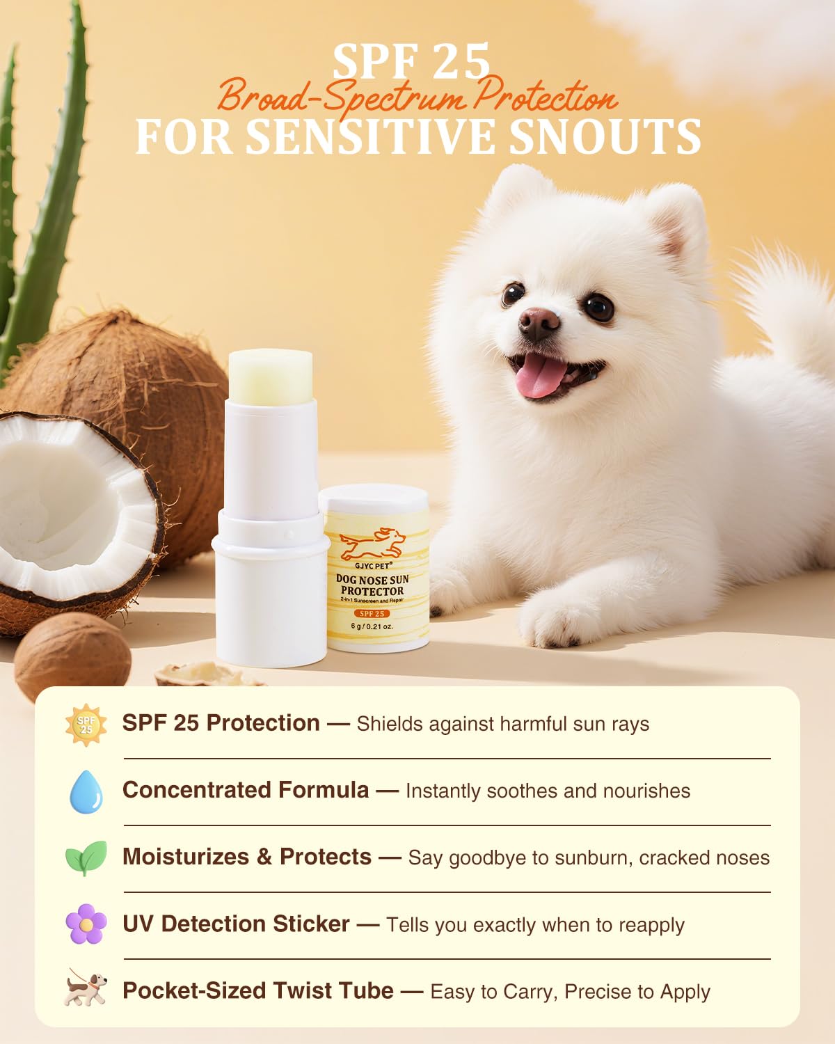 Dog Nose Sun Protector Balm, SPF25 Sunscreen for Dogs Shea Butter & Coconut Oil Formula, Protects & Repairs Dry/Cracked Noses - Image 2