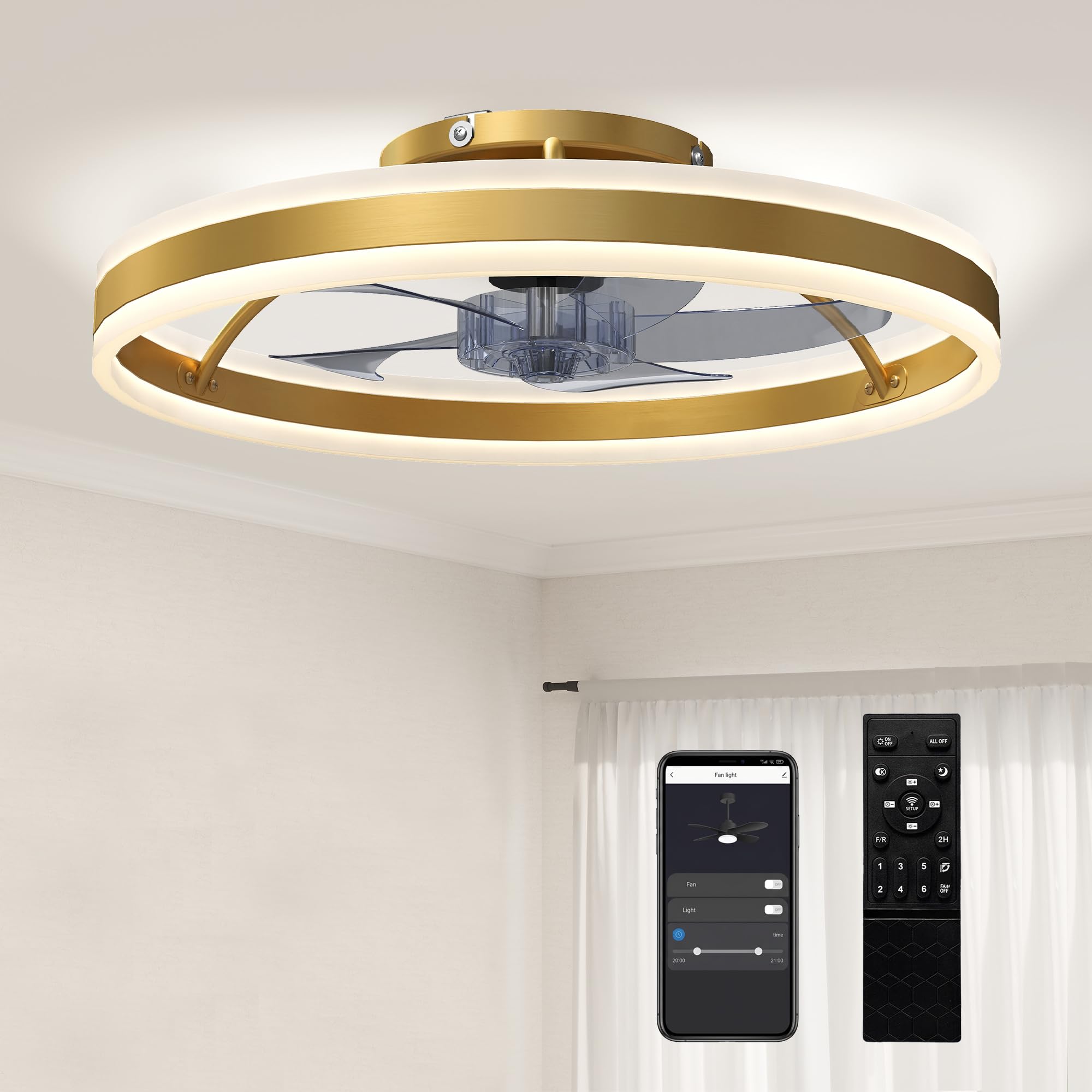 HOMCOM Ceiling Fan 50cm Gold