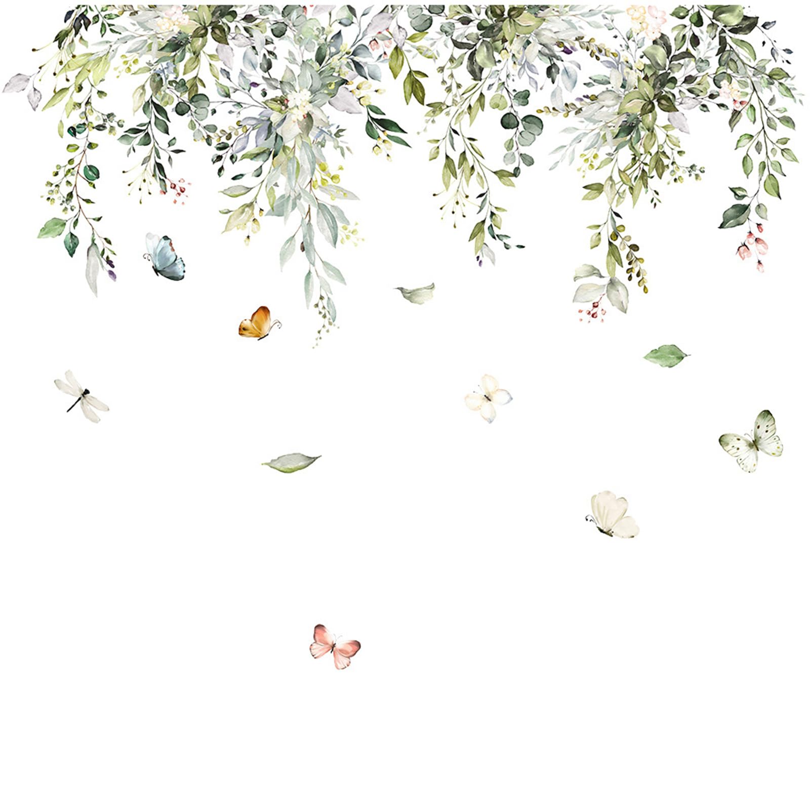 2 Pack Hanging Green Vine Wall Decals, Plants Leaves Birds Stickers for Bedroom Living Room Sofa TV Background Decor