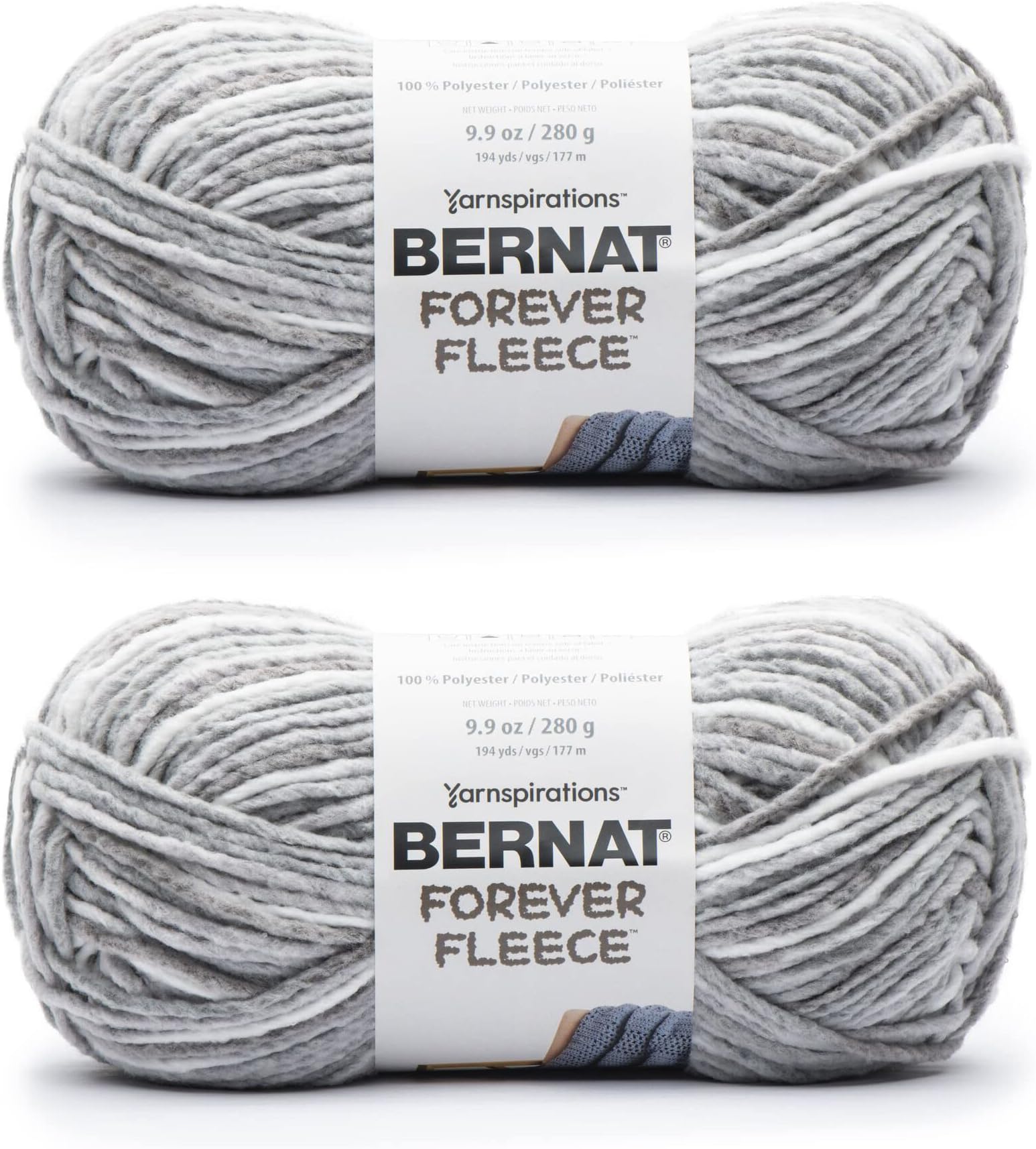 Bernat Forever Fleece Jasmine Yarn - 2 Pack of 280g/9.9oz - Polyester - 6 Super Bulky - 194 Yards - Knitting/Crochet