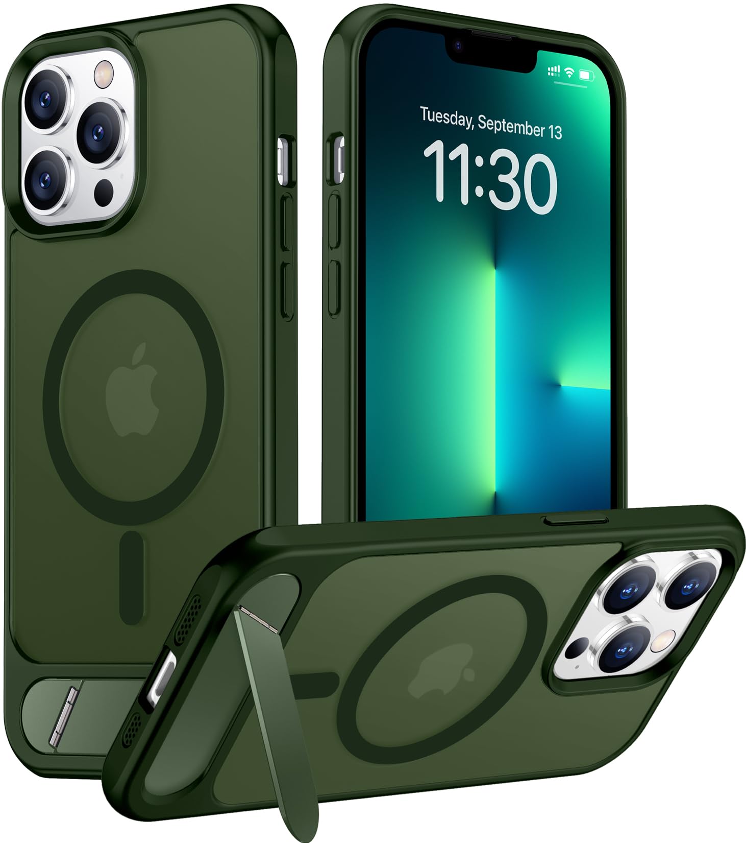 Temdan Magnetic Compatible with iPhone 13 Pro Max Case, [Built-in Invisible Kickstand][Compatible with MagSafe][Military Grade Shockproof] Slim Translucent Matte Phone Case for iPhone 13 Pro Max 6.7"
