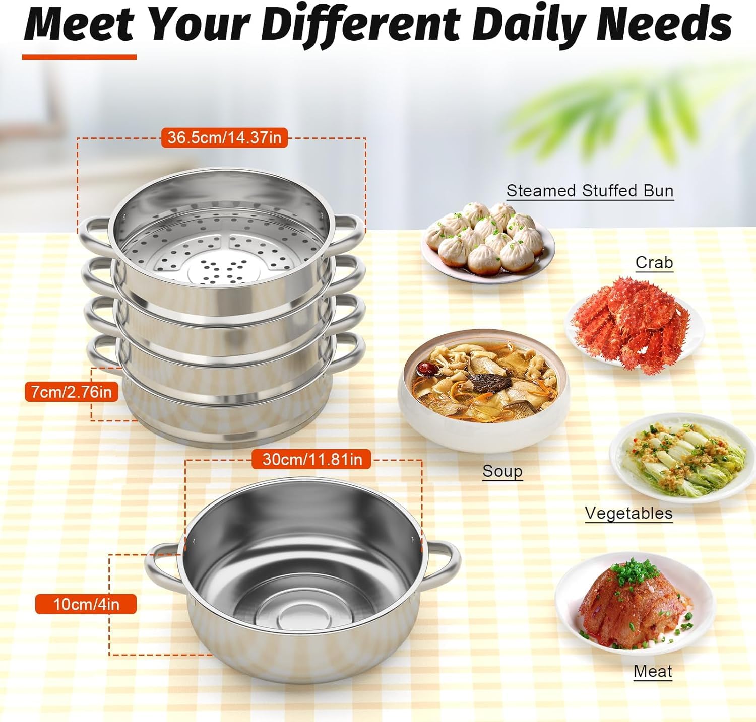 GDNTMU Steam Canner, 5-Tier Stainless Steel Steamer Pot with Glass Lid, Veg Cooker Pot Cooking Pan Dim Sum Steamer For Kitchen Tool (28cm)