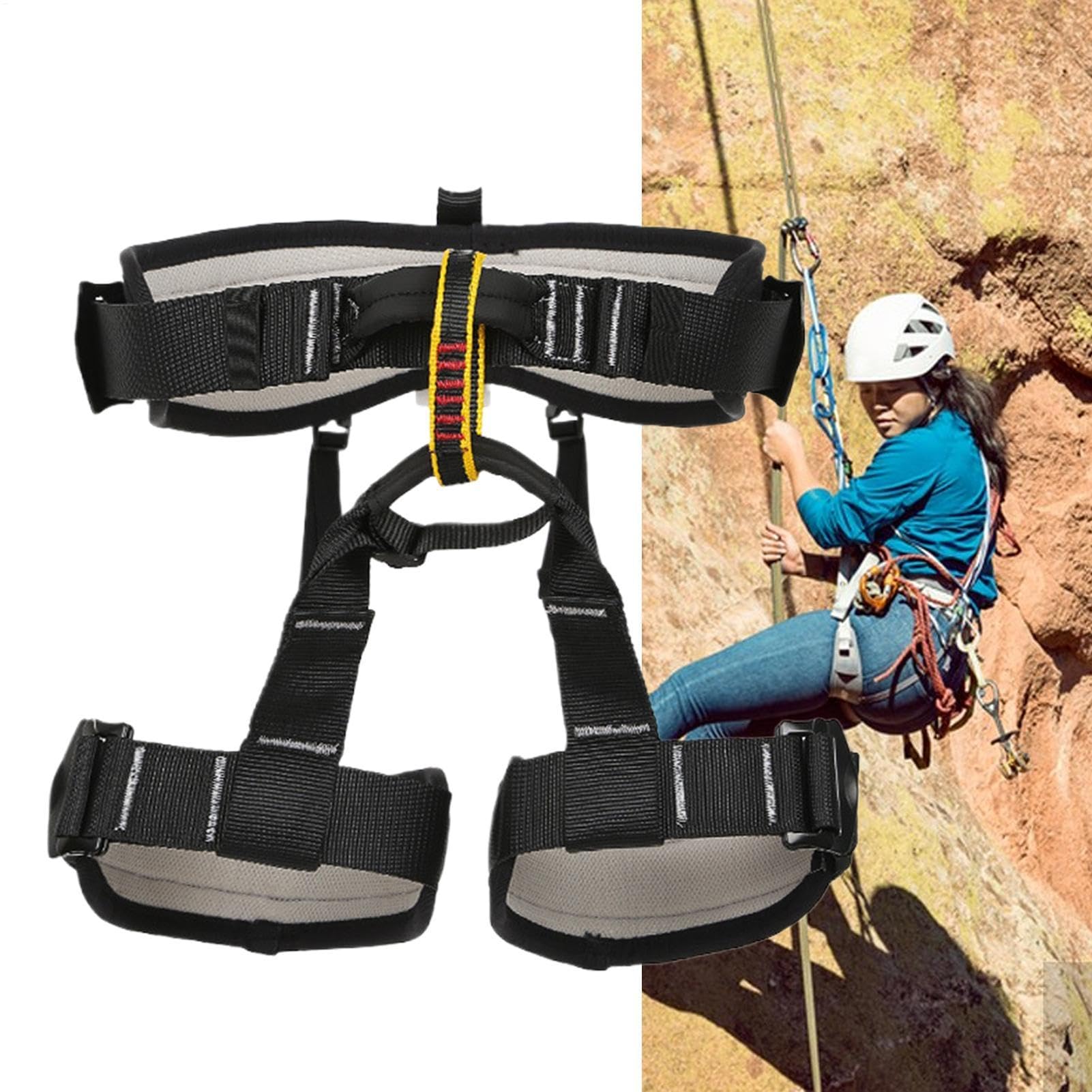Arnés De Escalada Hombre Protección de Escalada en Roca, Anticaídas, | Arnés Ajustable de Protección Anticaídas Equipo De Montañismo Y Camping Para Montañismo Rescate Espeleología Tejad