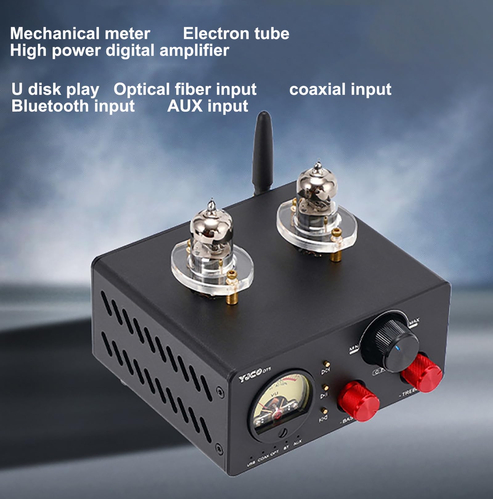 Amplificatore con valvola Hi-Fi, ricevitore audio stereo, tubo digitale a due canali multifunzione, lettore musicale con scheda TF USB, regolazione alti e bassi, con misuratore VU, per Home Theater
