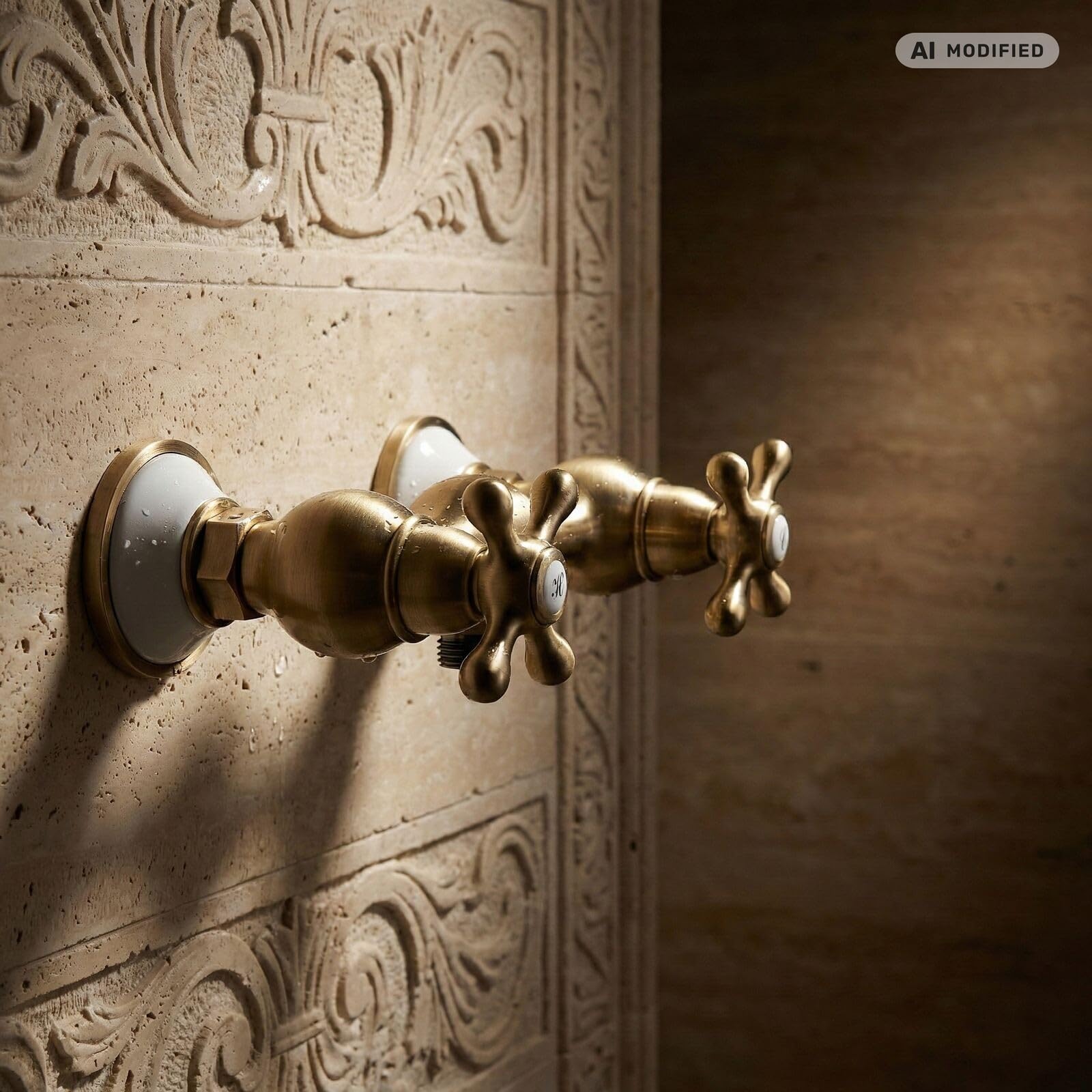 Grifo de ducha (latón envejecido, 2 manos), diseño de casa rural