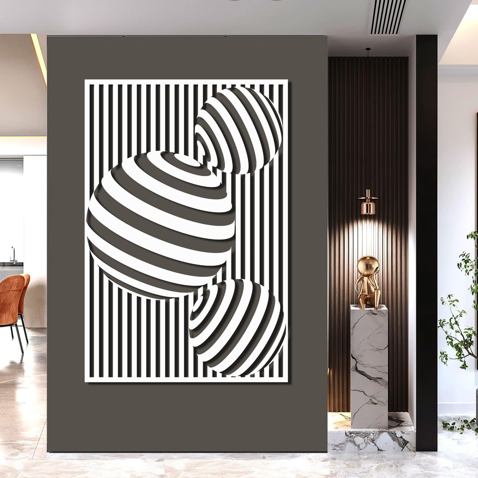 Metalowa, czarna, iluzoryczna spiralna sztuka ścienna, metalowa, geometryczna, abstrakcyjna dekoracja ścienna do domu, iluzoryczna spiralna sztuka dekoracyjna, nowoczesna rzeźba do salonu, p