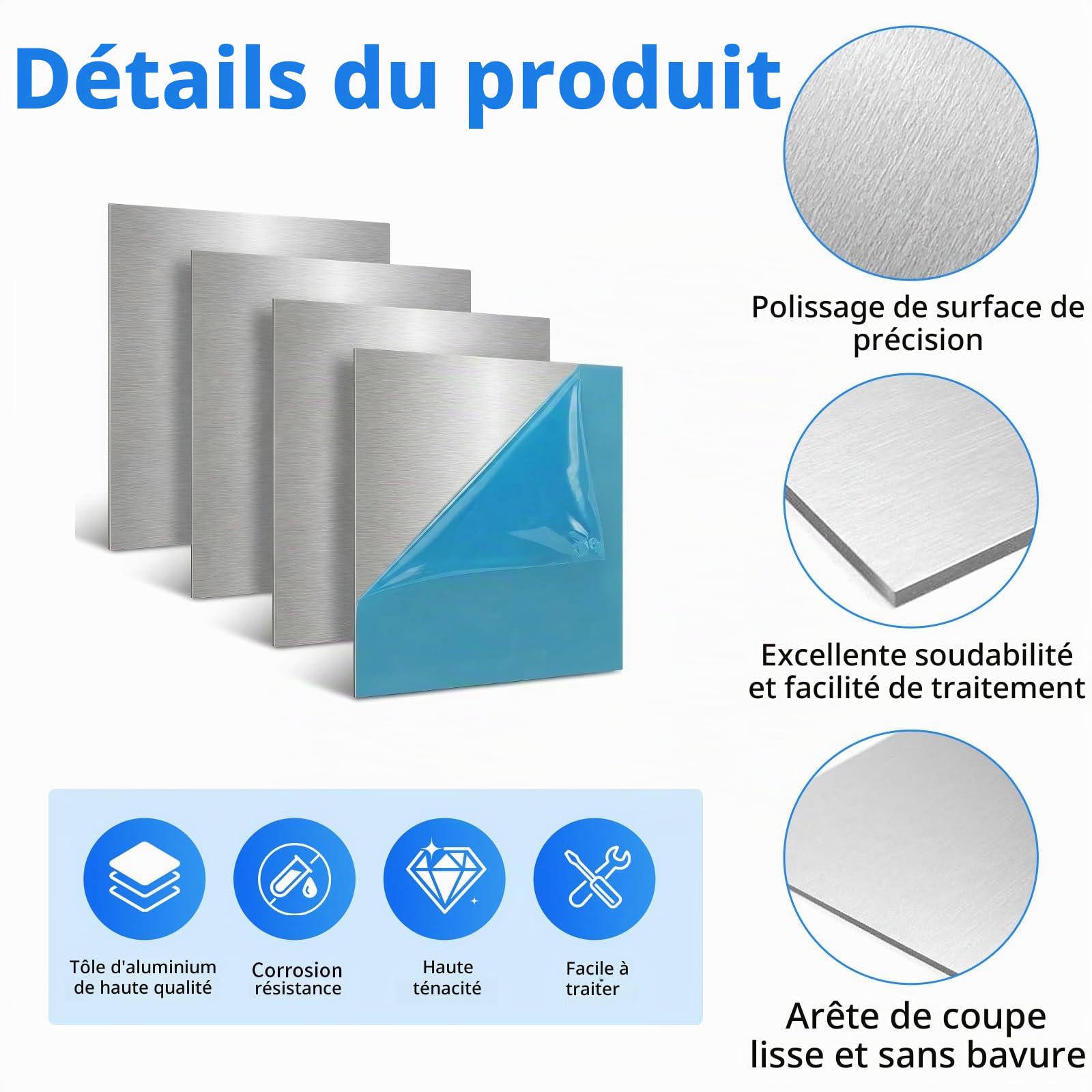 Lot de 4 Plaques Aluminium 2mm, Film Protecteur Inclus – 300x200mm Tole Aluminium Légère et Découpable, Plaque Alu pour Gravure, Découpe et DIY