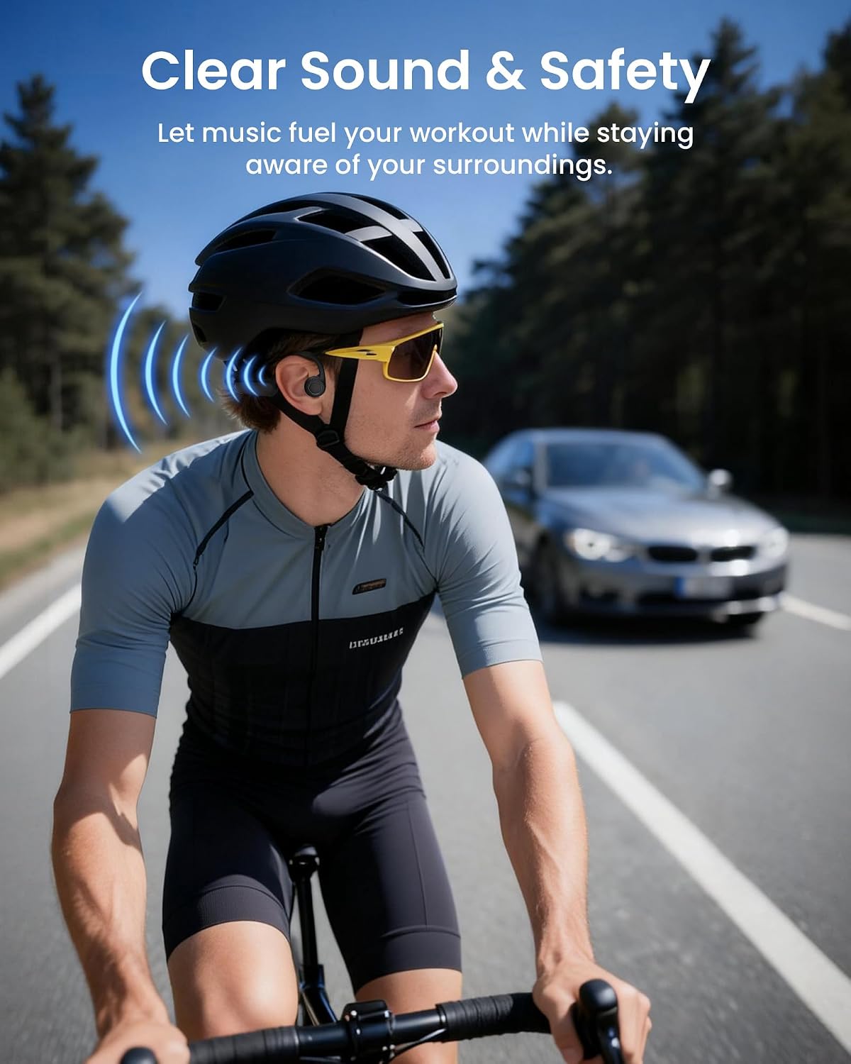LAMA Bone Conduction Headphones, Open Ear Bluetooth 5.4 Earphones with Mic for Running, 13H Playtime, IP55 Sweat & Water-Resistant Wireless Earbuds, Headphones for Sports, Workouts Cycling, Hiking,BK