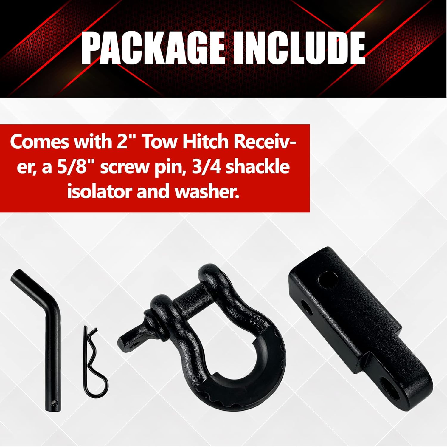 YIYITOOLS 2" Tow Hitch Receiver with 5/8" Screw Pin,3/4 Shackle,45000Lbs Break Strength Heavy Duty Receiver Kit Fit for Vehicle Recovery Off-Road - Image 6