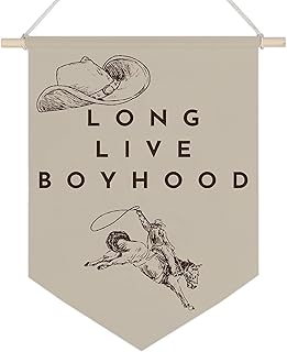 LZYRF Western Farmhouse Cowboy Wall Banners, Long Live Boyhood Hanging Pennant Banner Flags, Retro Cowboy Wall Art for Boys Room Bedroom Home Farmhouse Decor
