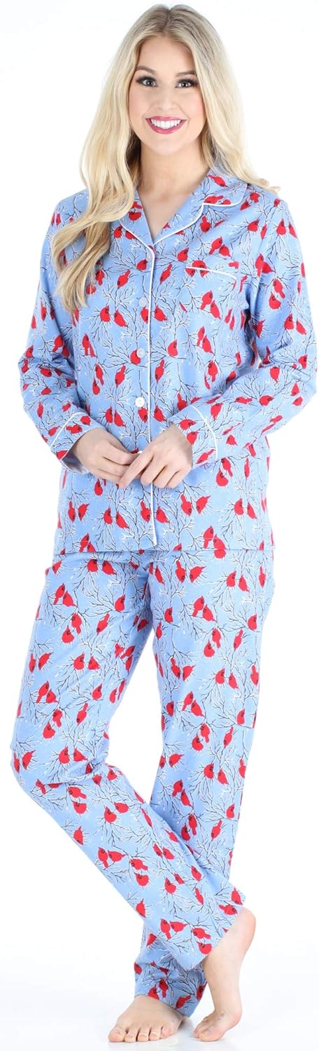 PajamaMania Women's Cotton Flannel Long Sleeve Button-Down Pajamas PJ Set - Image 3