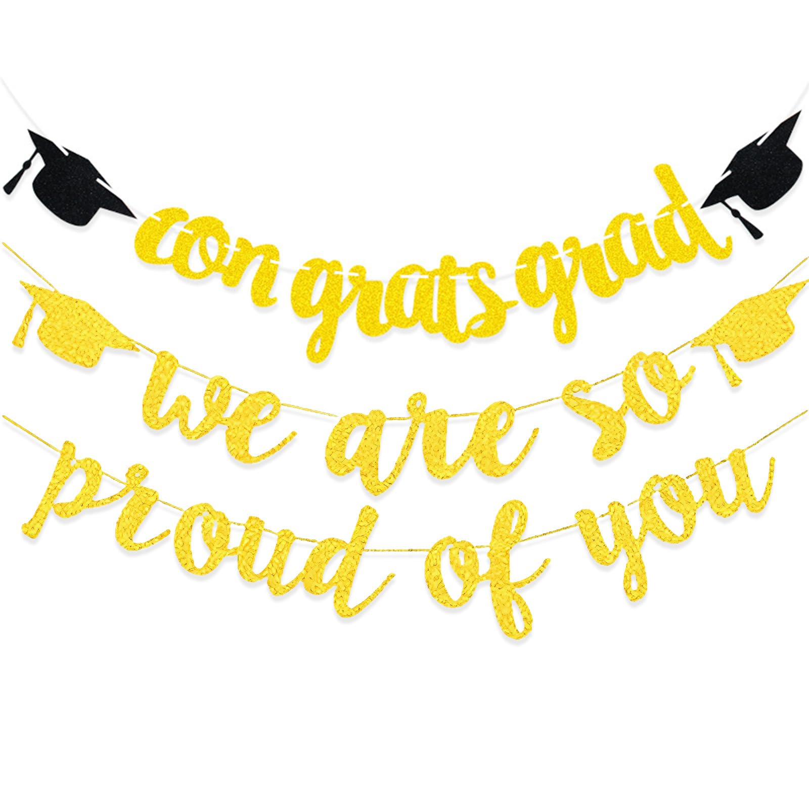 Graduation Decorations, Congratulations Banner, Shiny We Are So Proud of You Banner with Graduation Cap