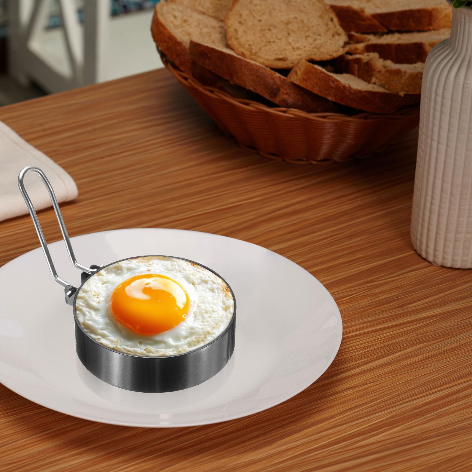 QUARKZMAN 2 Pezzi Anelli Per Uova 4" Acciaio Inossidabile Antiaderente Anello Per Pancake Con Manico In Silicone Per Piastra Frittura Uova Sandwich Omelette Colazione