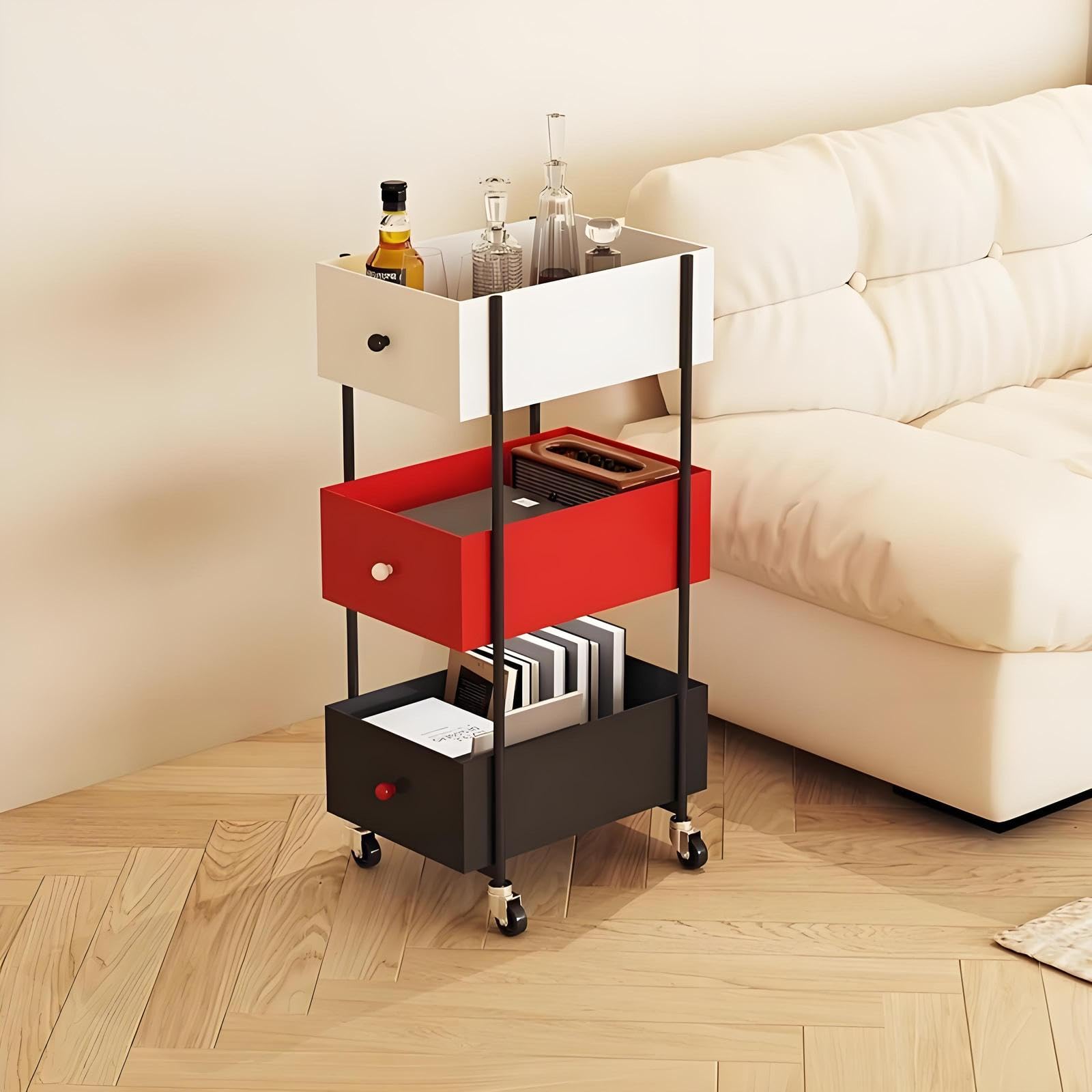 Mesilla de noche pequeña para dormitorio y mueble auxiliar con ruedas para espacios estrechos