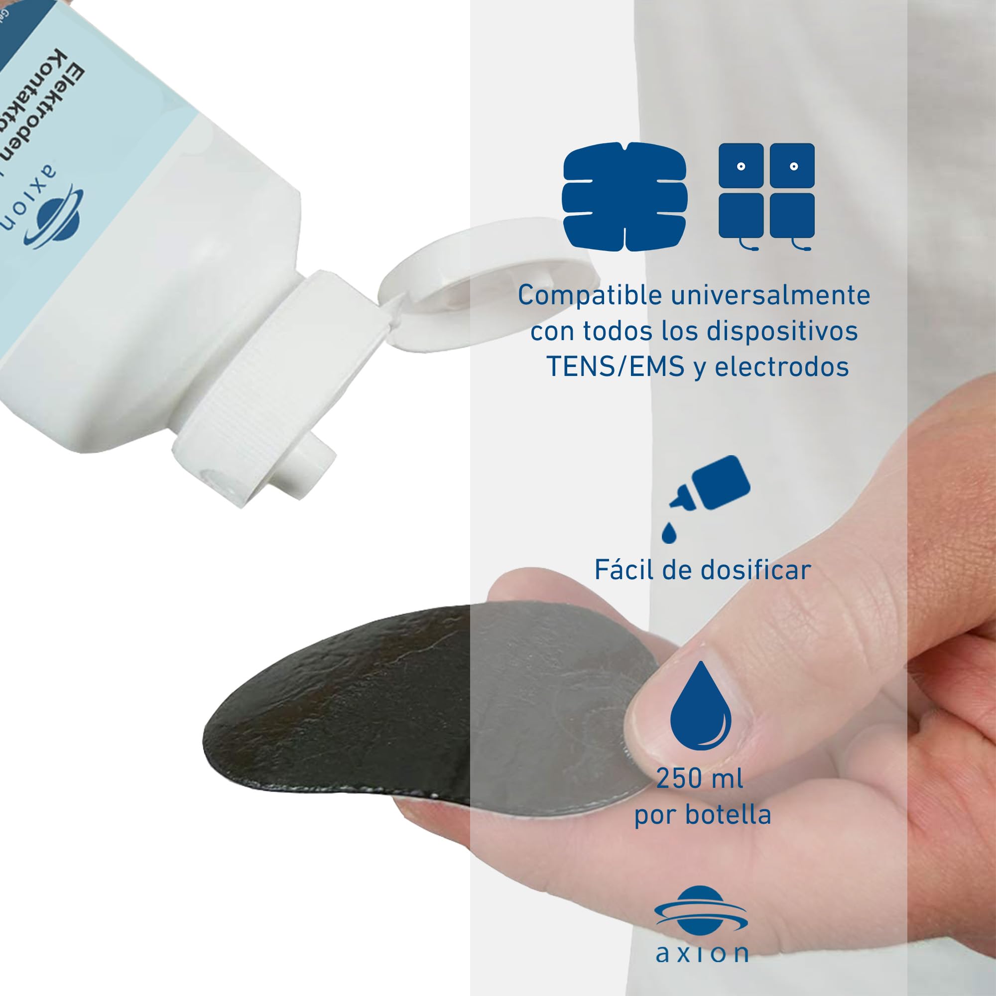 Paquete de 2 geles de contacto de 250g. axion | Mejora la conductividad de los electrodos TENS y EMS usados o de caucho | Gel conductor para electrodos de caucho