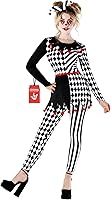 Vista 1 de Morph Disfraz de bufón para mujer, disfraz de payaso espeluznante, disfraz de bufón aterrador, disfraz de Halloween para mujer, divertido atuendo
