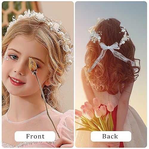 Miniatura 4 de Aohcae Diadema de princesa para niña de las flores, accesorios para el cabello de cristal para comunión, boda, diamantes de imitación, diadema de