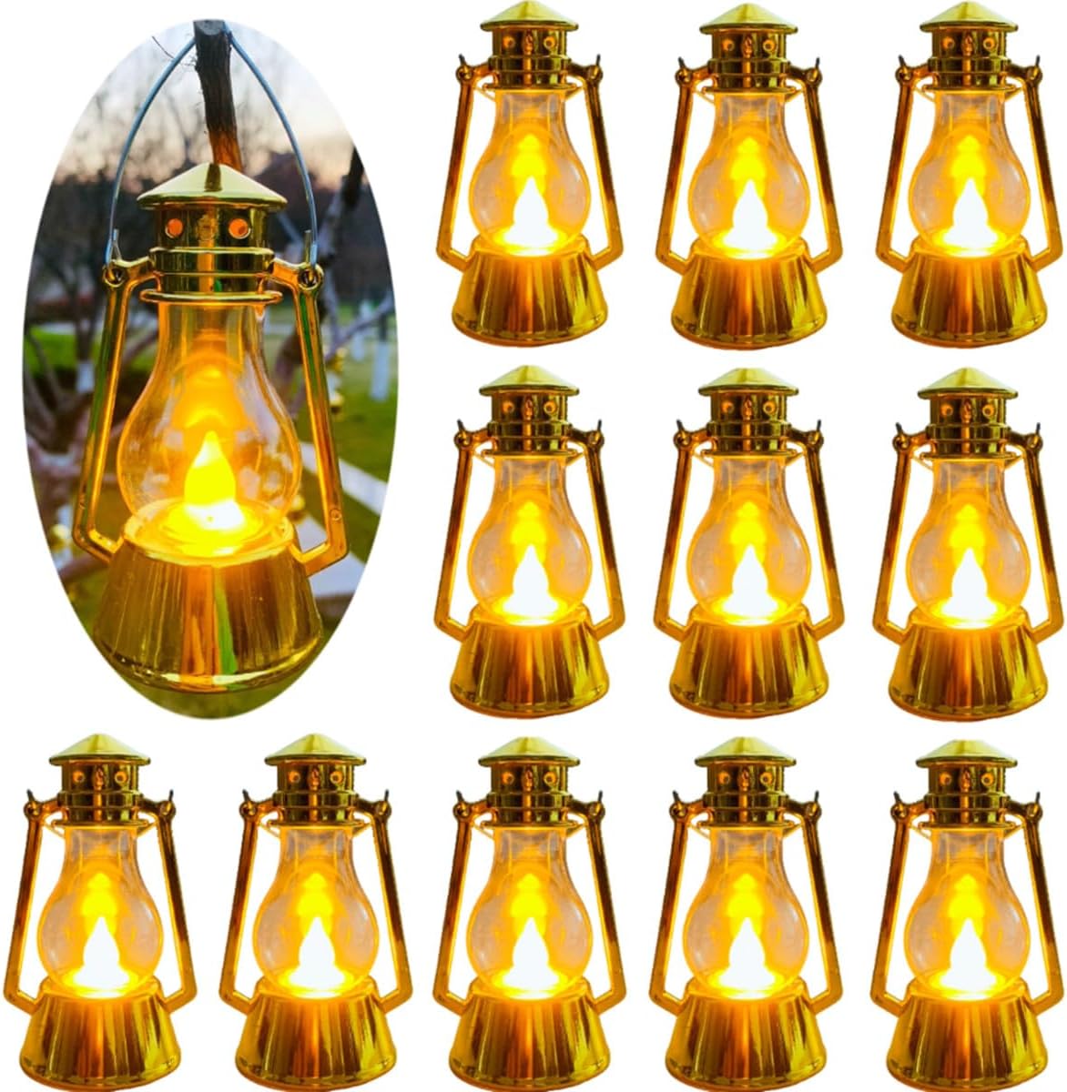 12 Pack Mini Lantern for Little Cowboy Centerpieces Tables Ideas Western Party Favor Decorations Wedding Decor Camping with 4inch Flickering LED Candle, Vintage Table Toppers Decorative