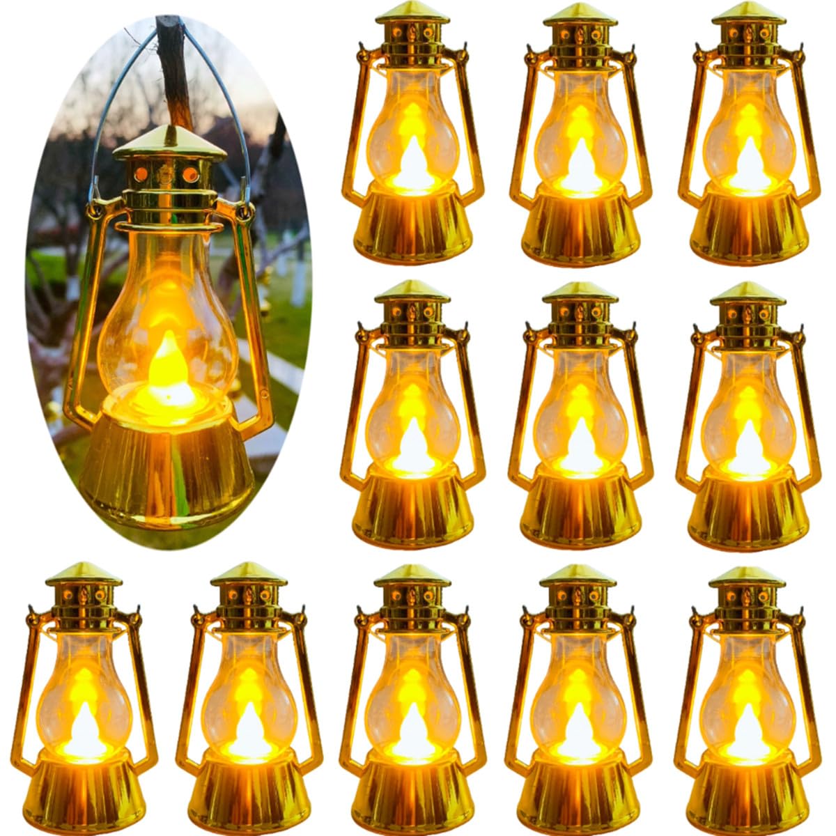 Pack de 12 mini linternas LED vintage de 4 pulgadas con vela parpadeante para centros de mesa 8