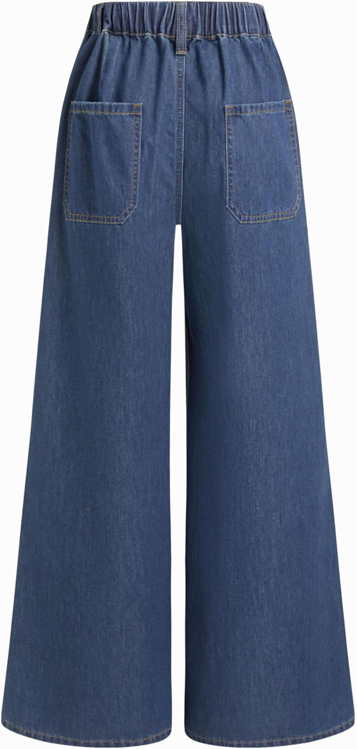 CIDER Drawstring Wide Leg Jeans for Women High Waisted Baggy Jeans Denim Pants with Pockets