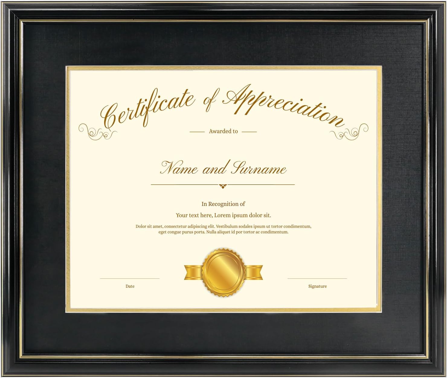 15x18 Black Gold Color Document Frame for 11x14 Diploma/Certificate/Picture, Includes Double Mat and UV Protection Acrylic (Black Over Gold Double Mat, 1-Pack) Black 15*18 or 11*14 with mat