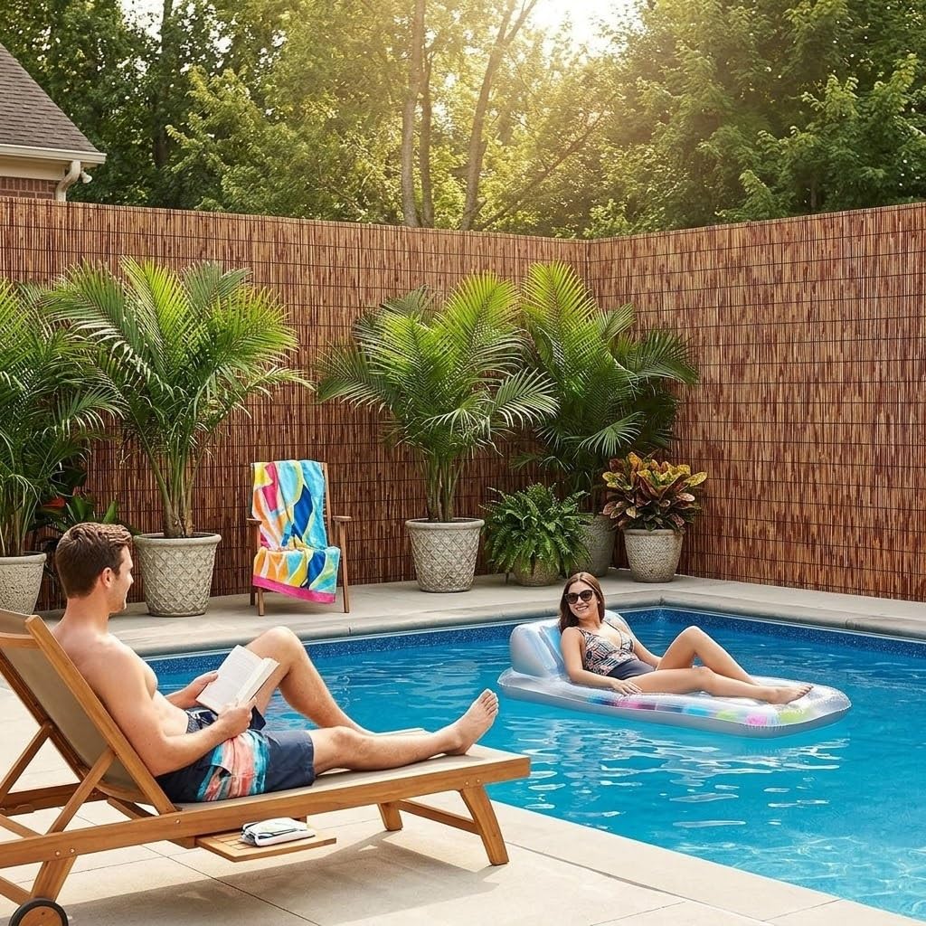 Rollo de Caña Natural para Ocultación de Balcón y Terraza, Valla de Caña Natural Exterior como Malla de Privacidad y Protector de Sombreo para Jardín, Patio y Piscina(61x823cm(2x27ft))