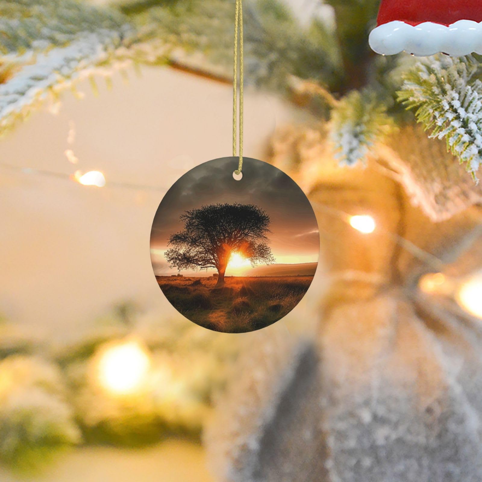 Christmas Tree Ornaments Ceramics Christmas Round Decorations Natural Sunrise Ceramics Ornaments Circle Pentagram Xmas Tree Hanging Pendant for Christmas Tree Party Holiday Home Decor