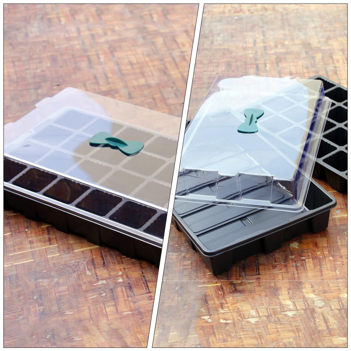 SHINEOFI Lot de 3 Sets de Sets de Plateaux de Germination en PVC Noir Couvercle Transparent, 24 Alvéoles pour Semis, Maintien de Chaleur et Humidité, pour Graines et Plantes