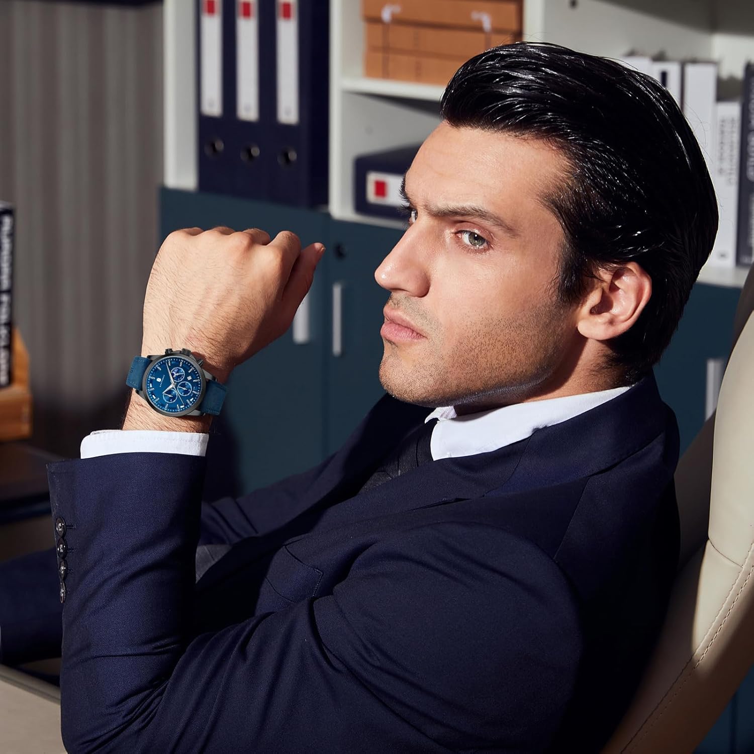 BY BENYAR Herrenuhr Uhren Herren Wasserdicht Herrenuhren Chronograph m?nner Armbanduhr für Herren Eleganz Lederarmband/Edelstahl Quarz Geburtstags/Weihnachts Gold/Silber/Blau/Schwarz - Image 3
