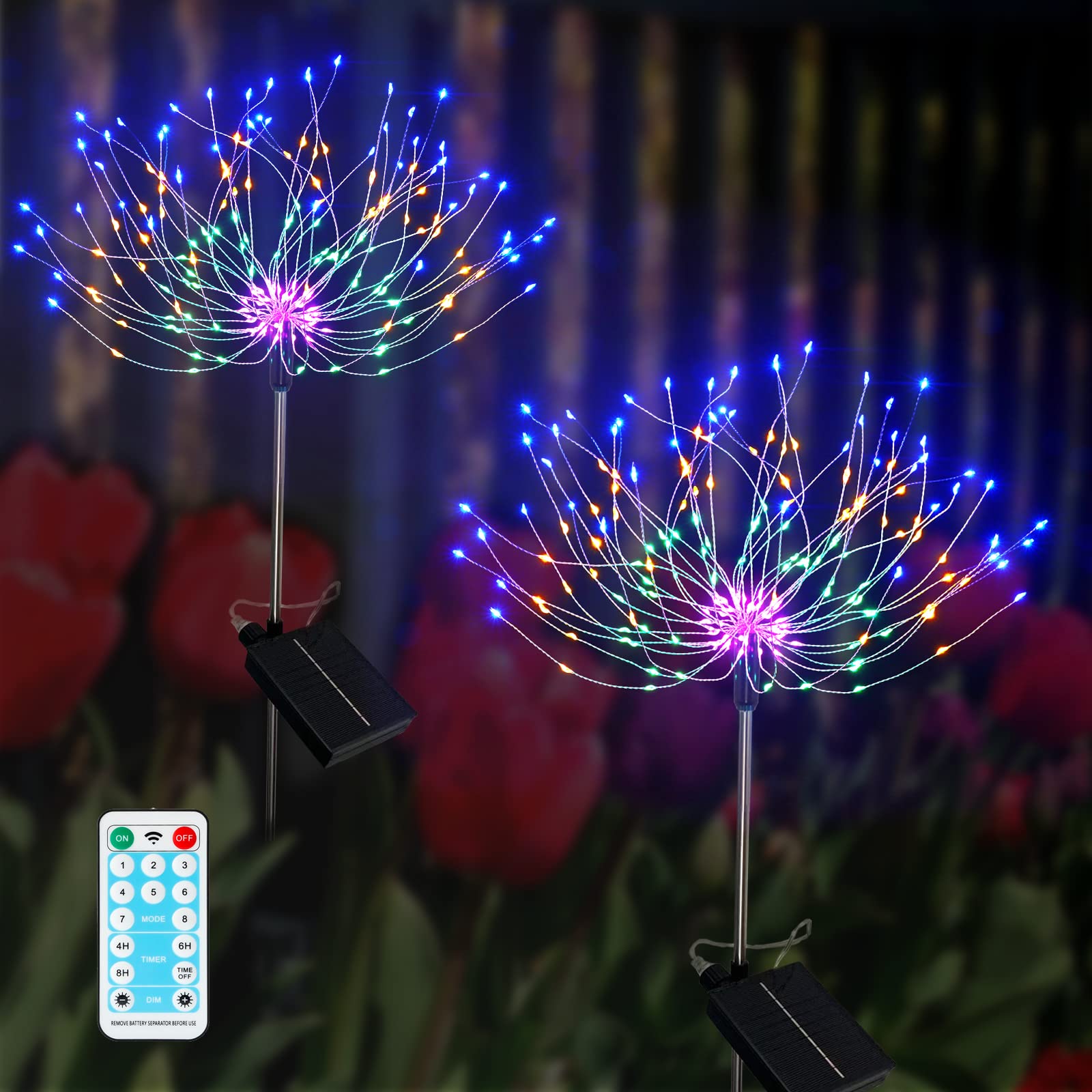 Solar Fireworks Lights Outdoor Waterproof 2 Pack 400 LED - Each 200 LED Fireworks Solar Lights Outdoor, 8 Lighting Modes DIY Solar Garden Fireworks Lamps, for Yard Pathway Lawn Landscape. (Colorful)