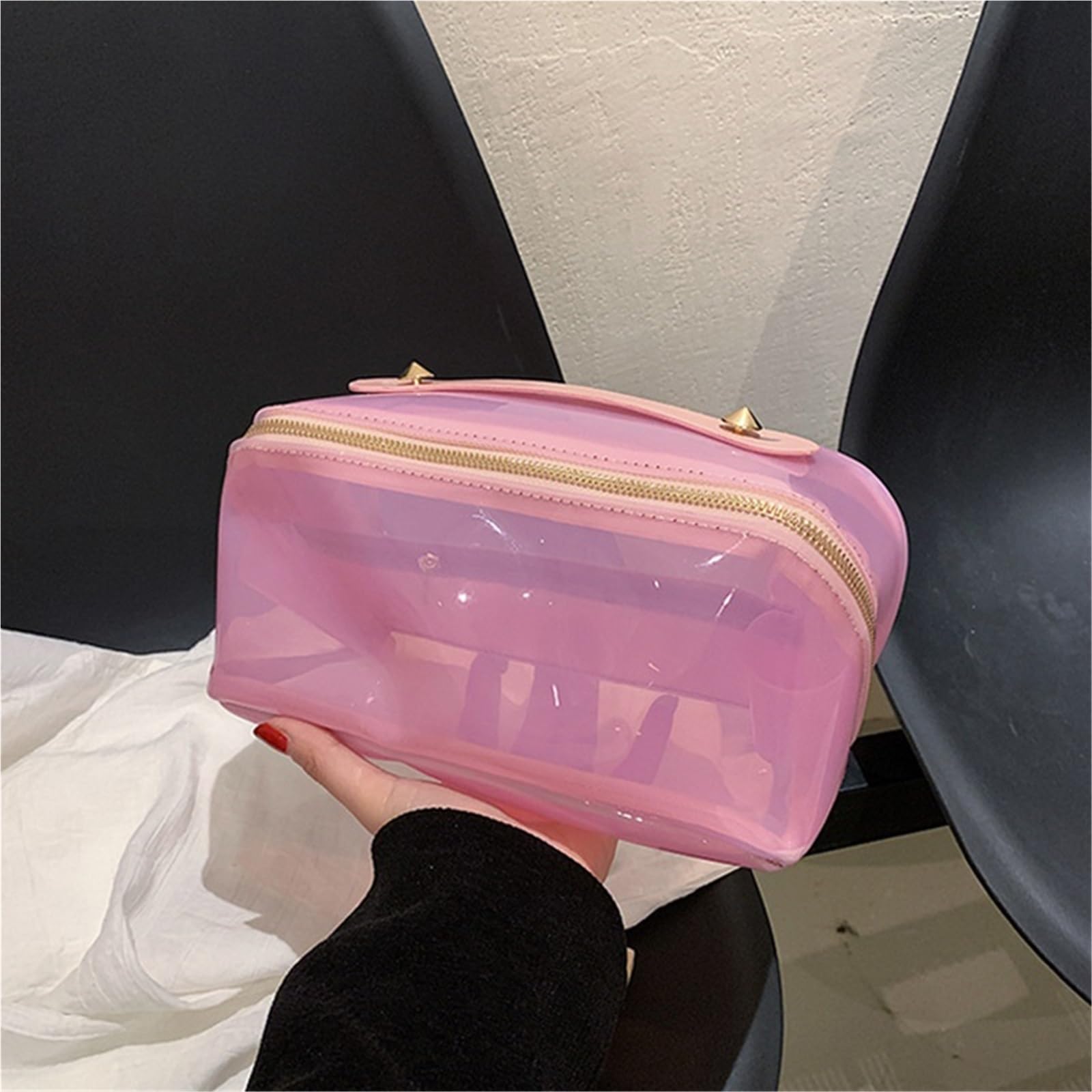 1 borsa trasparente for trucco da donna, cuscino di grande capacità, organizzatore viaggio, for il, toilette portatile, for cosmetici, borse con cerniera Per Viaggi(Brown)