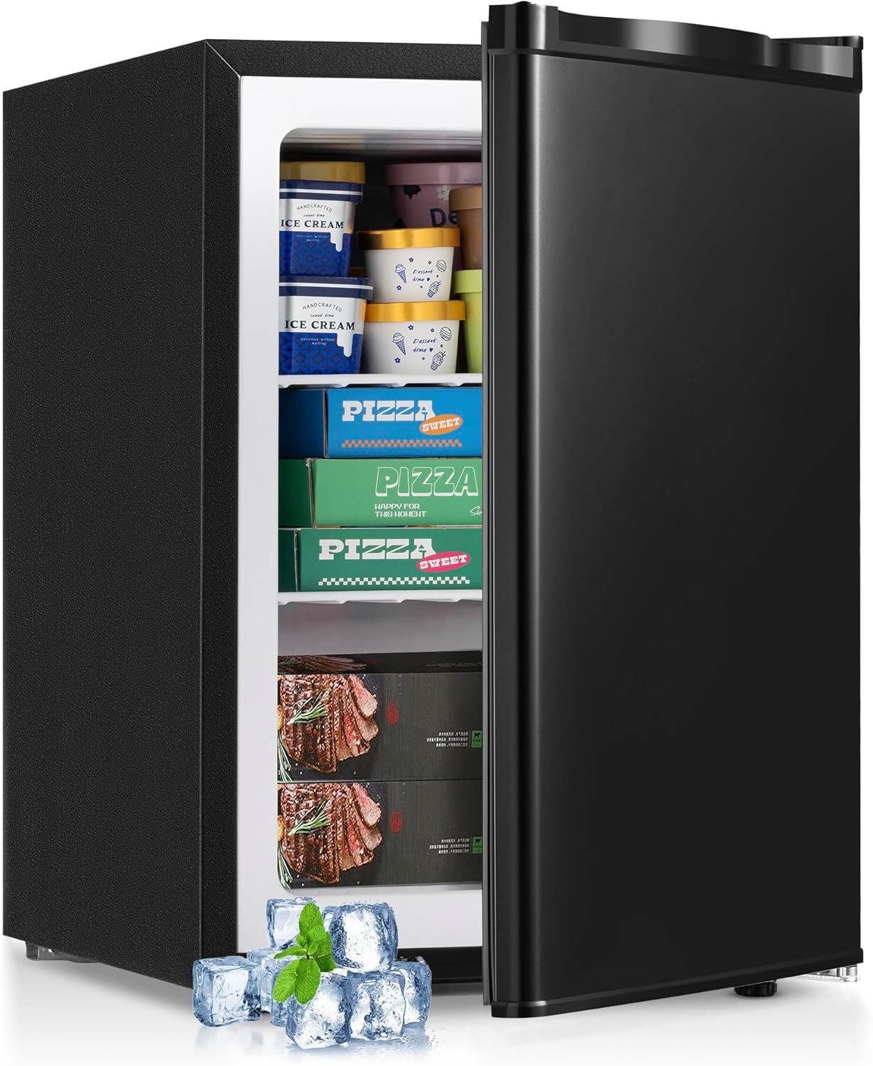 2.1 Cu.Ft Chest Freezer with 7 Temperature Settings, Quiet Compact Deep Freezer with Removable Basket, Mini Freestanding Freezer for Apartment, Kitchen, RV, Office or Restaurant Use (Black)