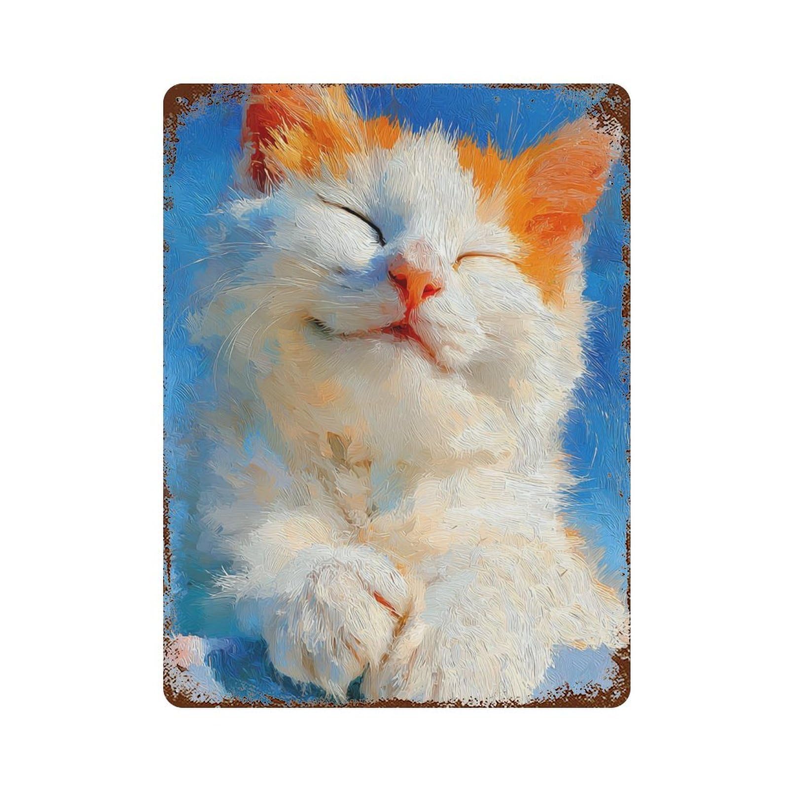 Painted Kitten Relaxing Retro Metal Sign 15.7"x11.8", Shabby Chic Decor for Bistro, Counter And Cafe Decor