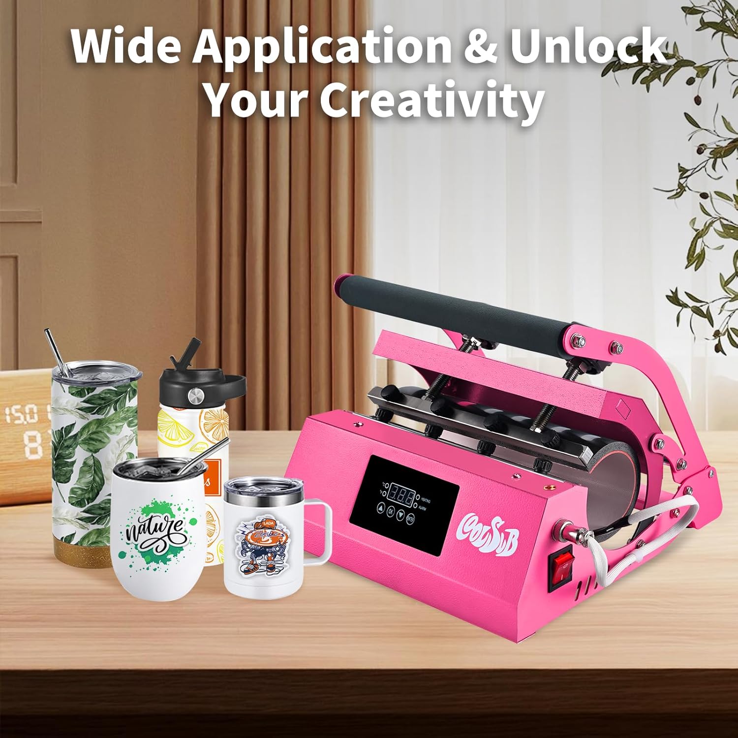 Tumbler Heat Press Machine, Mug Press Machine for 20oz 30oz, Sublimation Blank Skinny Tumbler Glass Jar Can 11-16oz Mugs, Heat Transfer Print for Sublimation Tumblers, Cups, Mugs Hot Pink