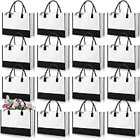 Reginary 12 Pack Personalized Initial Canvas Tote Bags - Classic Black & White Beach Totes for Weddings, Birthdays, Gifts for Women