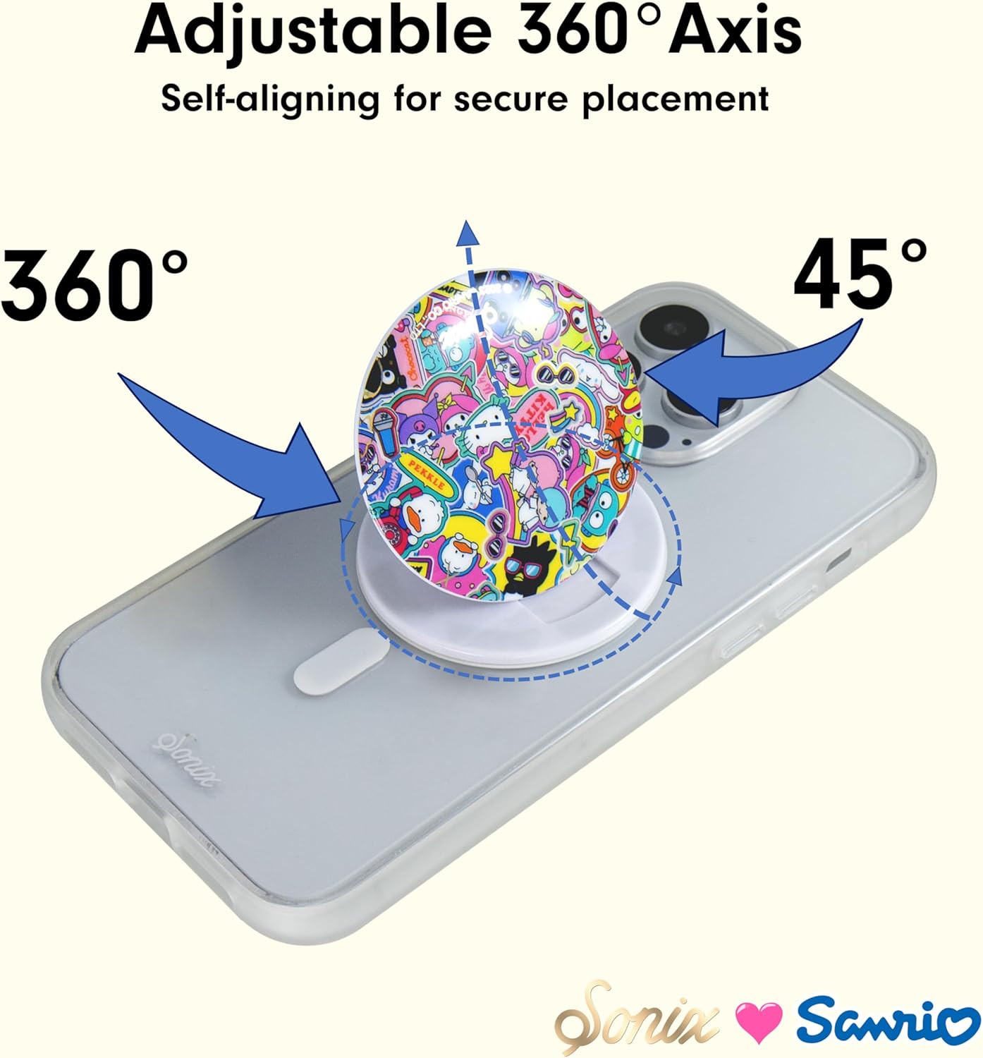 Sonix x Sanrio MagLink Snap Grip | Magnetic Phone Grip Holder and Collapsible Kickstand | Compatible with MagSafe | Hello Kitty and Friends Stickers - Image 5