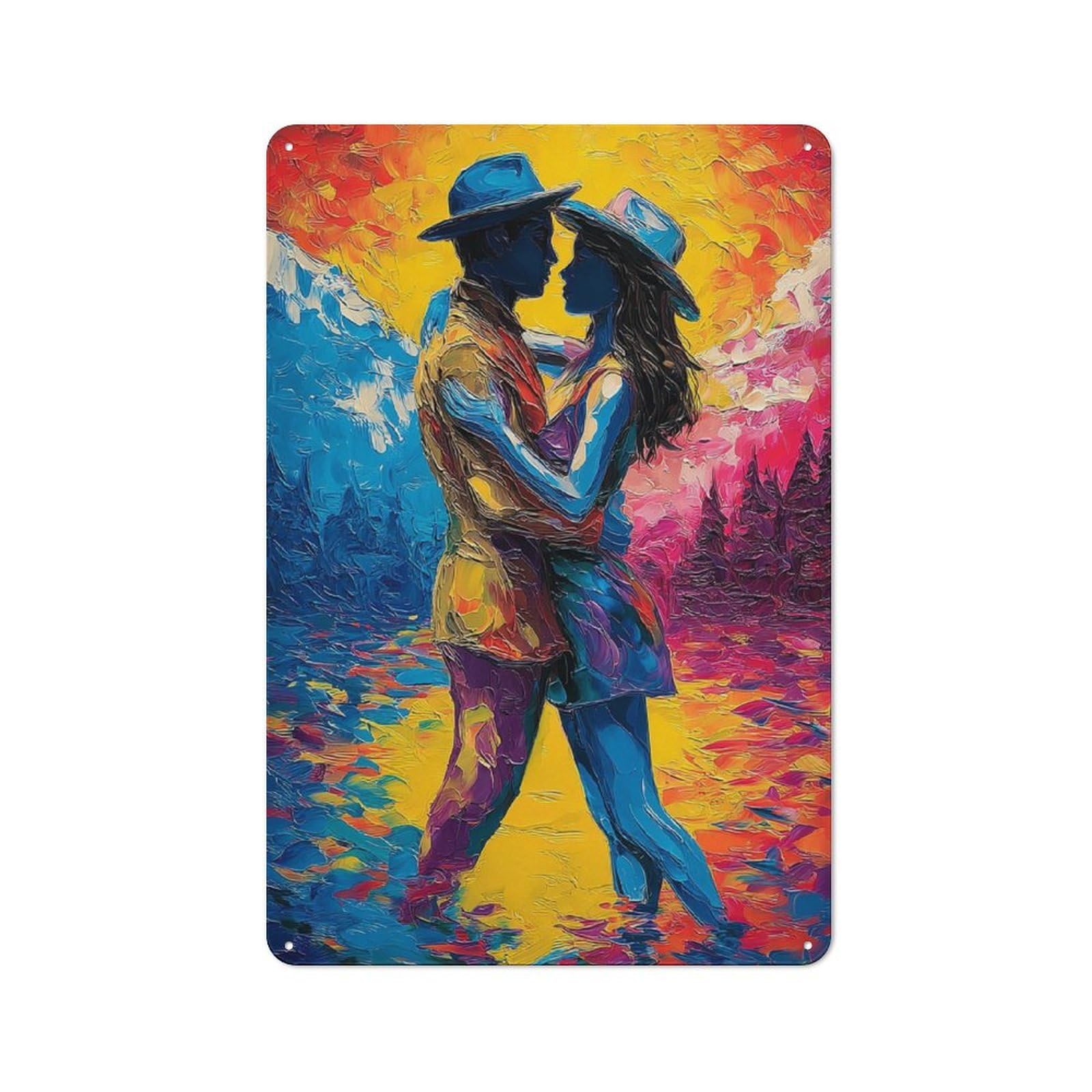 Junmoney Painted Romance A Colorful Embrace Tin Wall Plaque 30X20cm With For Garage Or Workshop, For An Autumn Wall Display In Garage And Workshop