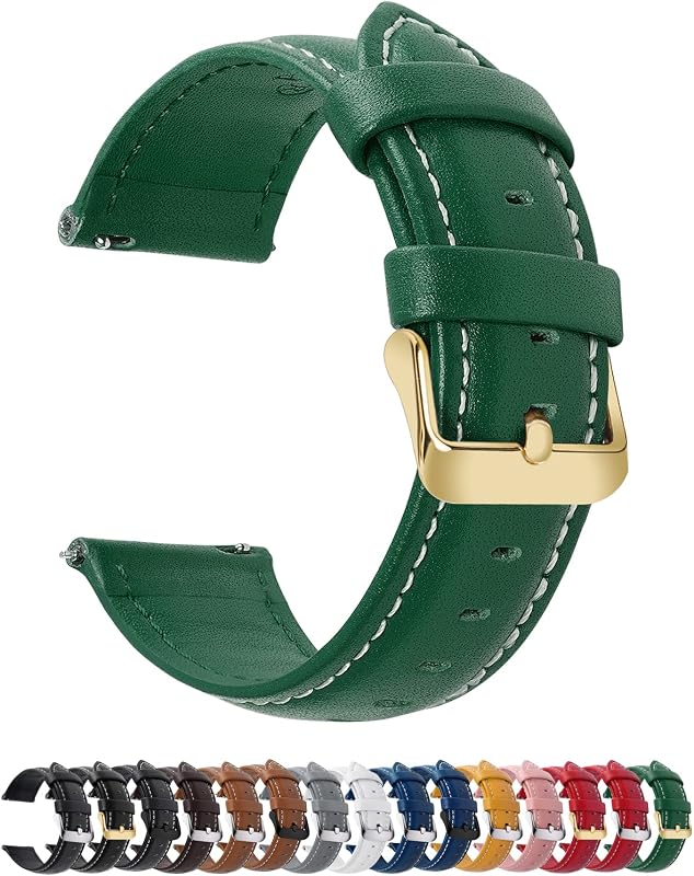 Fullmosa Correa de reloj de cuero de liberación rápida de 22 mm para Garmin Samsung Galaxy | Correa para Garmin Vivoactive 4 45mm,Garmin Venu 4(45mm)/Venu 3/Venu 2,Samsung Galaxy Mujer Hombre, Hebilla Verde Oscuro y Dorada