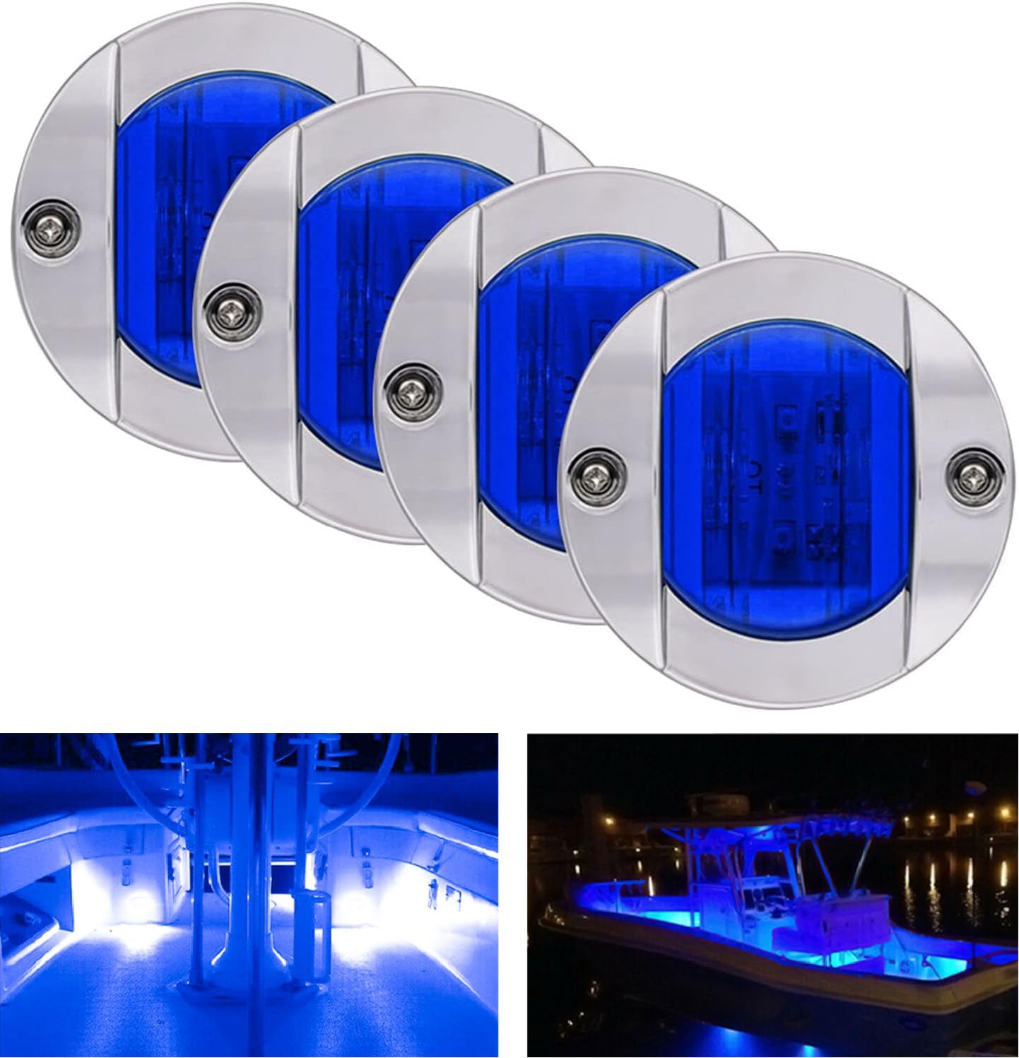 LED Deck Lights,12V Round Marine Boat Interior Lights Transom Mount Stern Anchor Lights LED Night Fishing Lights IP67 Waterproof Courtesy Light For Pontoon Fishing Boat Kayak Sailboat(4PACK) (Blue)